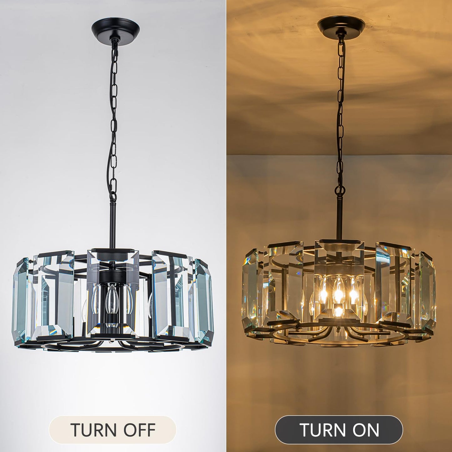 ASHUAQI 20" Modern Crystal Chandelier for Dining Room, 5-Light Black Glass Chandelier, Round Crystal Pendant Light Fixture for Kitchen Island Living Room Entryway Foyer Hallway