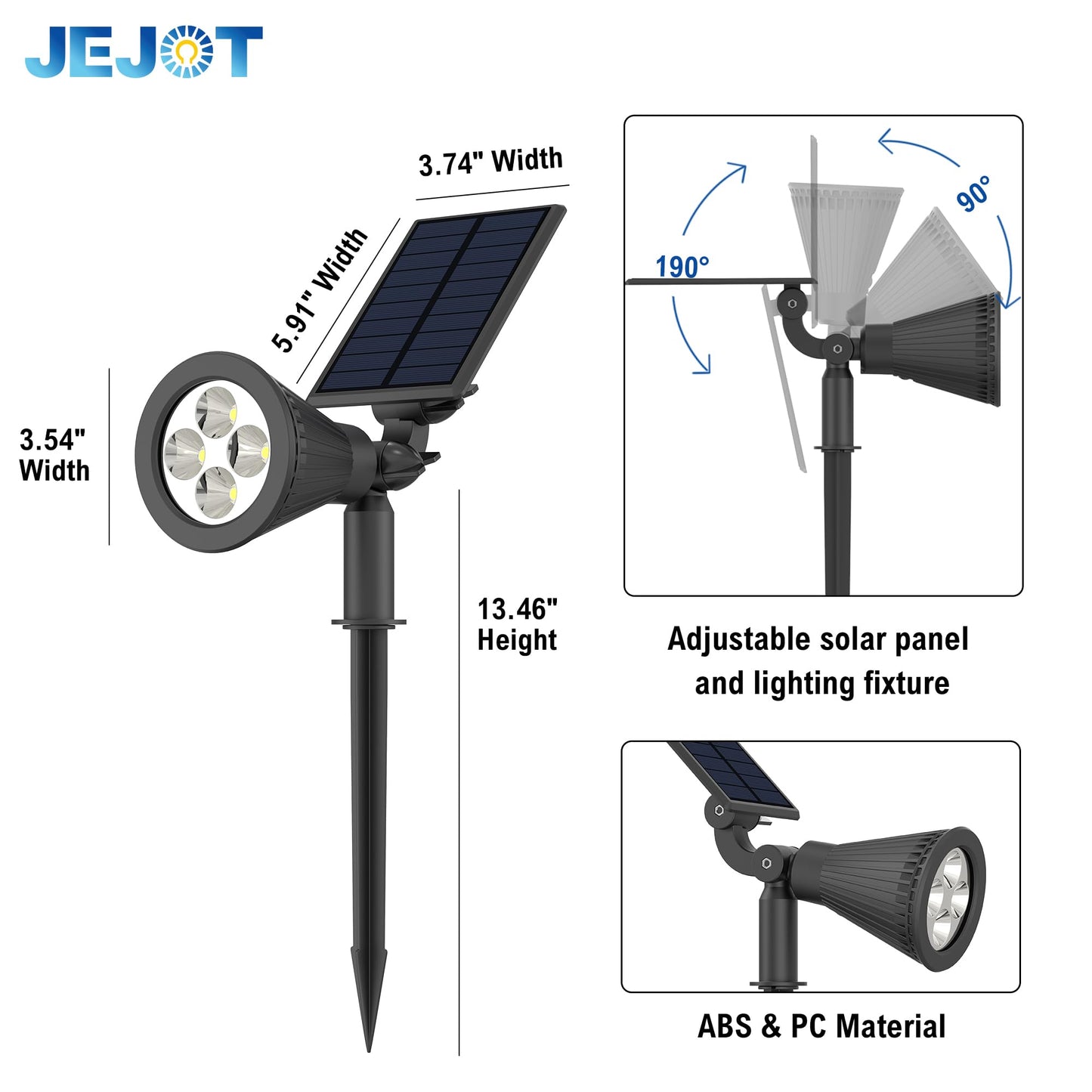 JEJOT 1 Pack Solar Lights Outdoor Waterproof,Warm White Light,2 Lighting Modes,Solar Powered Spotlights for Yard Garden Solar Spot Lights for Flag Landscape Auto On/Off