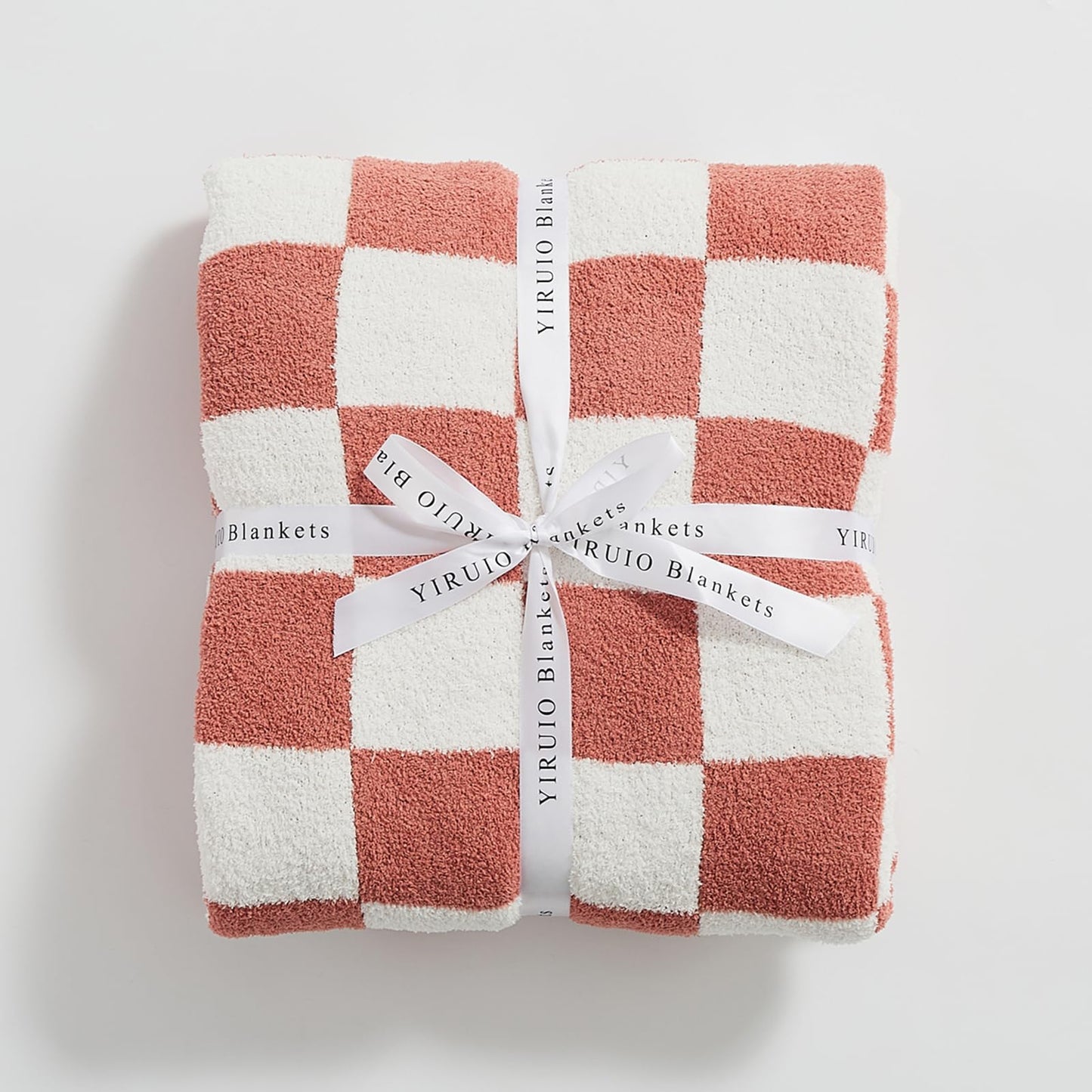 YIRUIO Checkered Knit Throw Blanket Ultra Soft Microfiber Reversible,Fluffy Fuzzy Cozy Throw for Bed,Sofa Couch Home Decor Red 60x80 Inches Twin Size