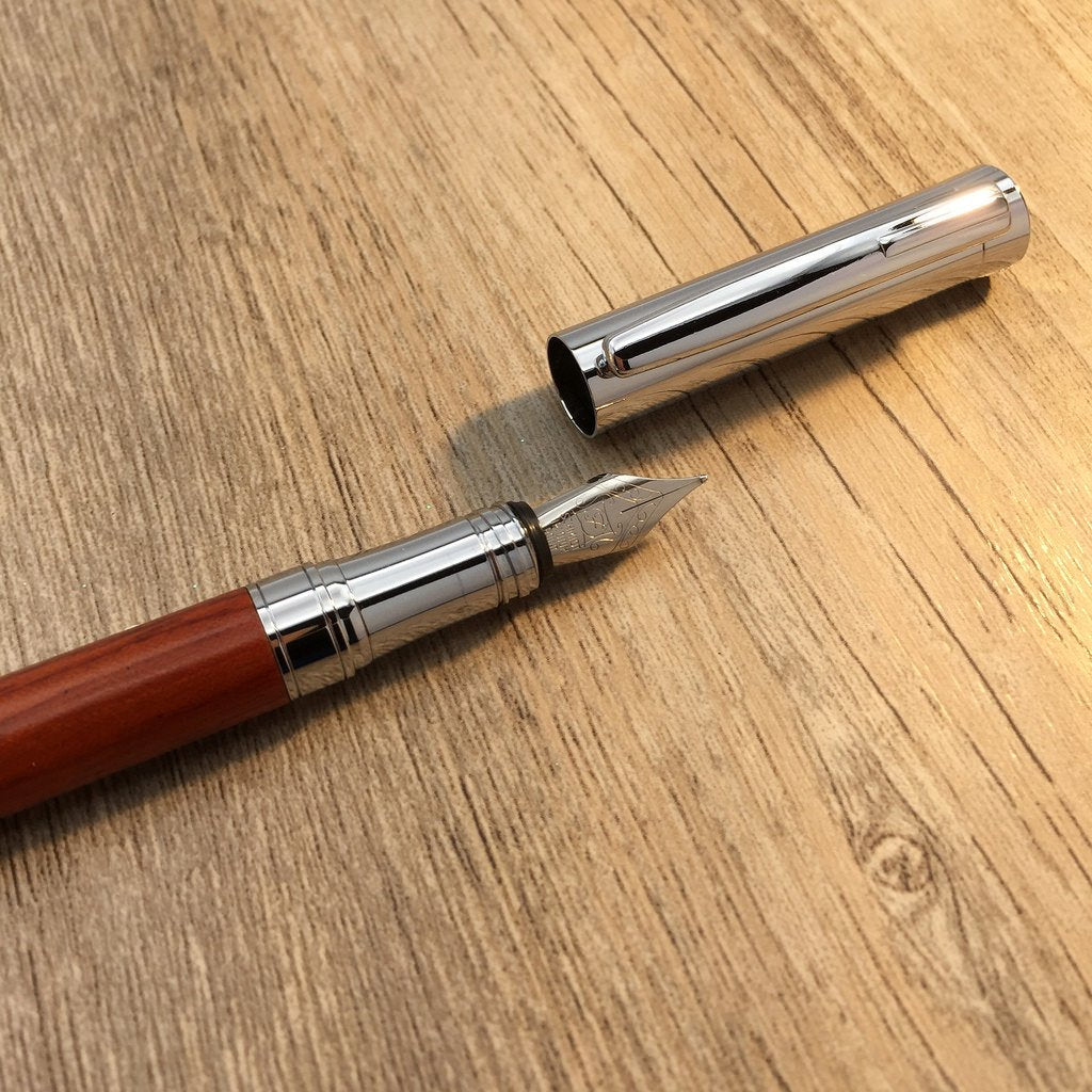 LACHIEVA LUX Rosewood Fountain Pen, German Fine Nib, Smooth Ink Flow, Wooden Gift Box with Converter & 2 Cartridges, Fancy Pen for Men and Women