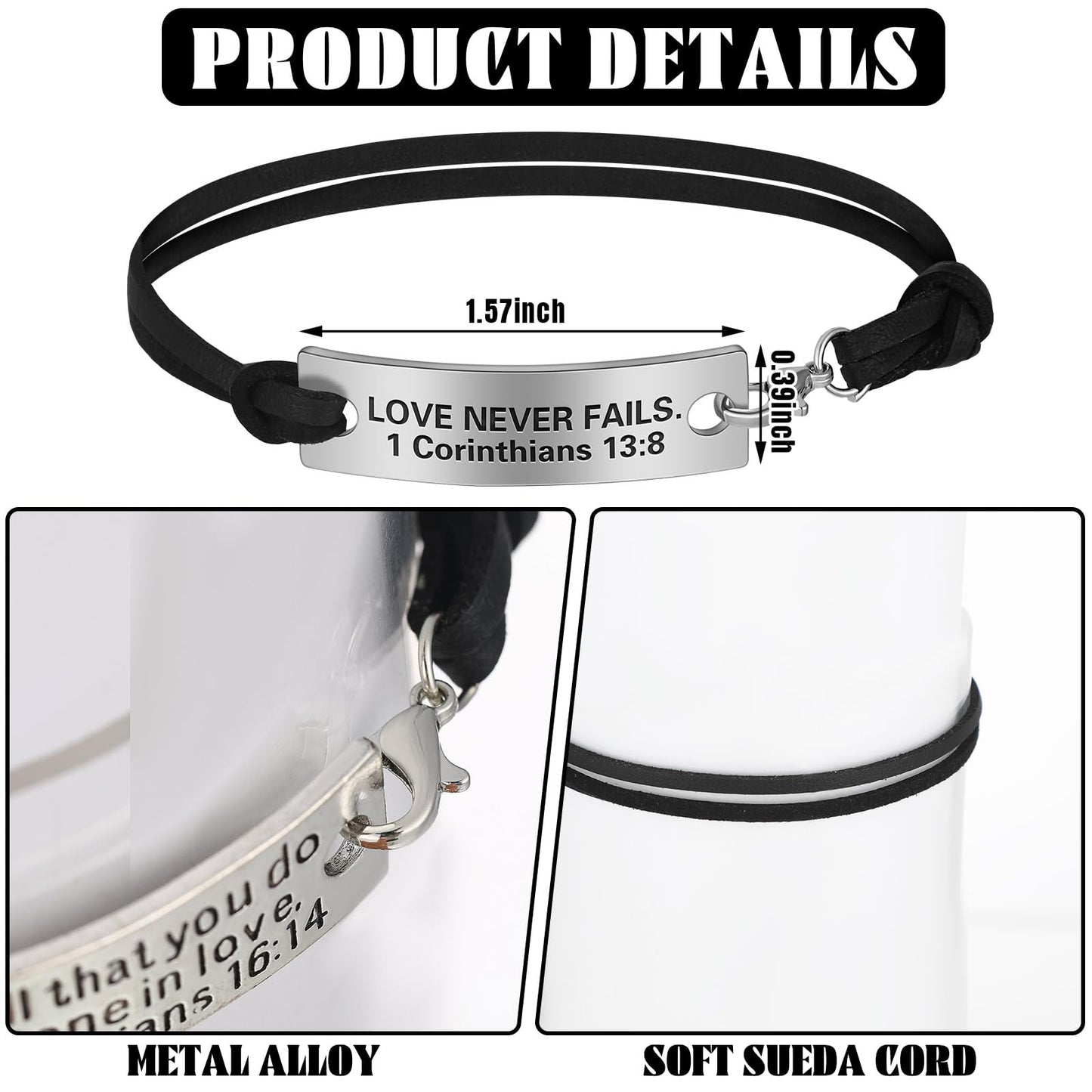Bucherry 24 Pack Bible Verse Party Favors Christian Easter Gifts Bulk Easter Church Bracelets for Women Men with Religious Gift Cards Envelopes Engraved Inspirational Verse Bracelets(Black)