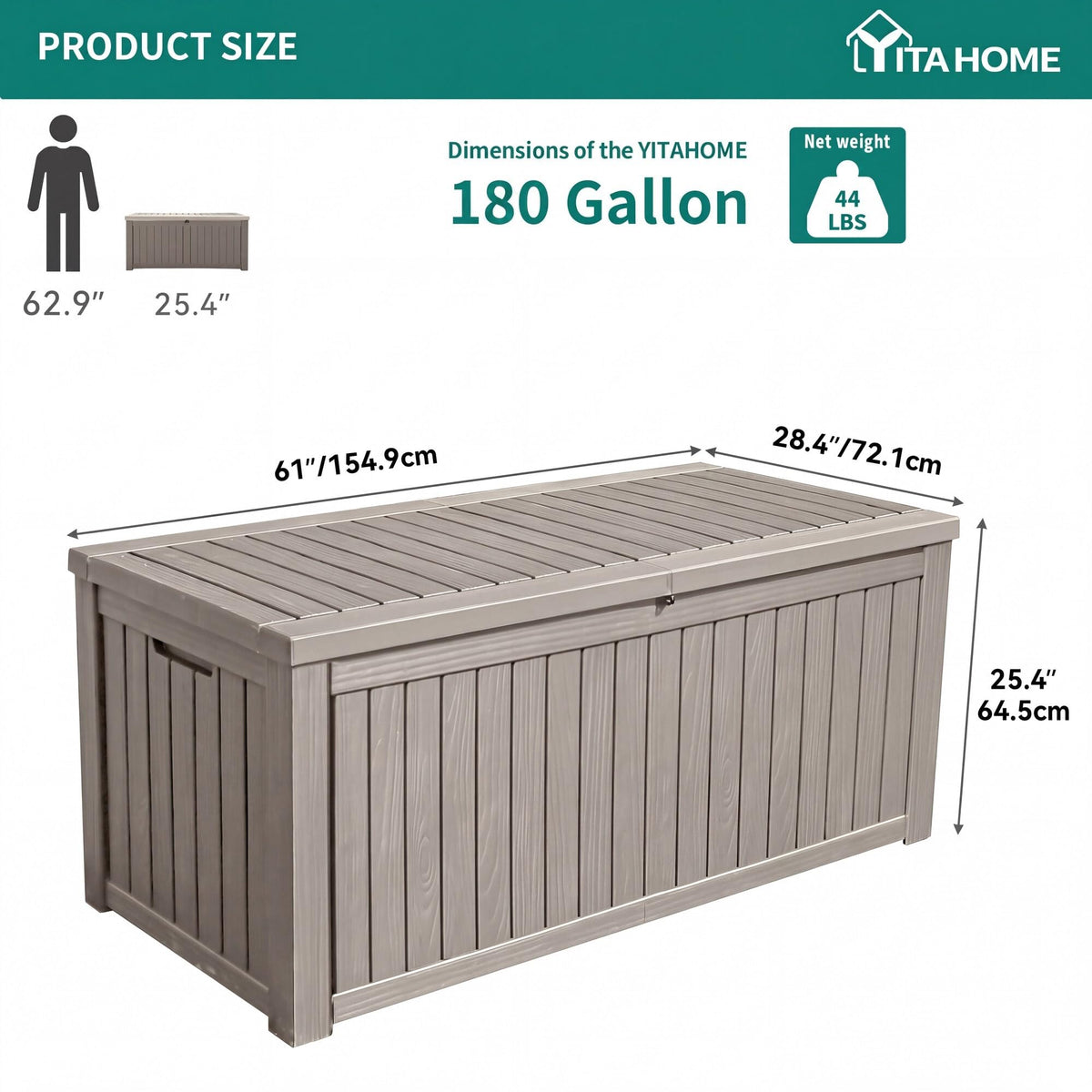 YITAHOME 180 Gallon Large Outdoor Storage XL Deck Box w/Divider for Patio Furniture,Outdoor Cushions, Garden Tools, Sports Equipment and Pool Supplies, Waterproof, Resin, Lockable, Taupe