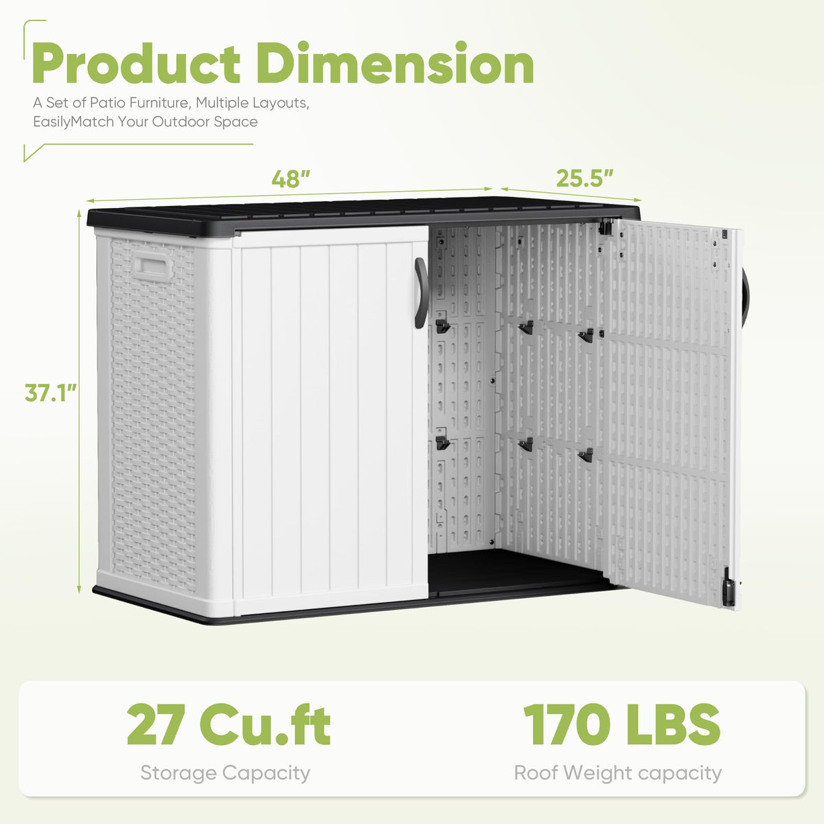 Devoko Outdoor Storage Cabinet 26 Cu Ft with Lockable Doors, Horizontal Storage Shed Waterproof Patio Tools Storage Box for Sofa Cushions, Gardening Tools and Accessories (White)