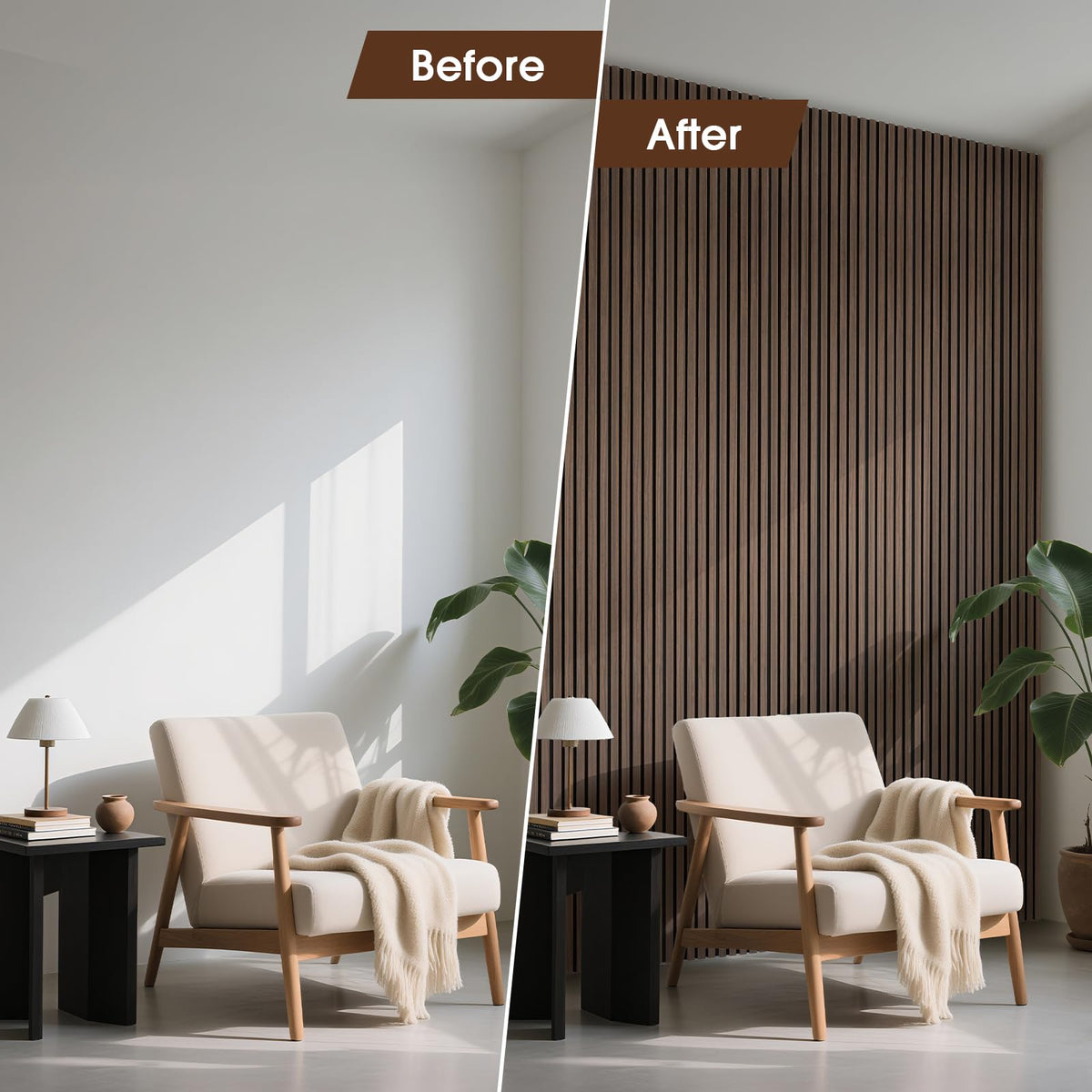 LARWORKS Wood Slat Wall Panels 4 Pack 94.5" x 7.9", Acoustic Wooden Panel for Wall, Soundproof 3D Fluted Panels for Interior Wall Decor, Living Room, Bedroom - Walnut (Cover Approx.21 sq.ft)