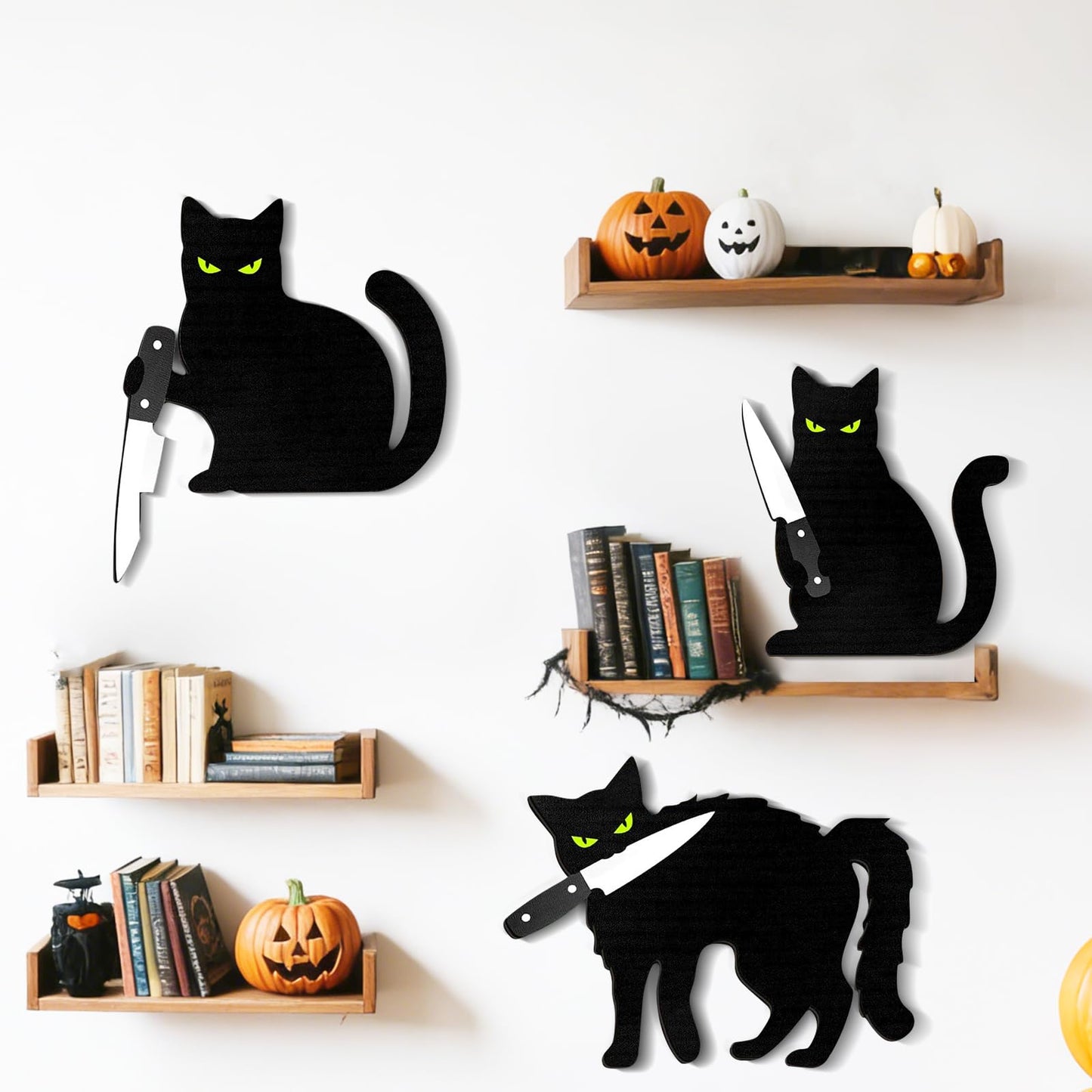 HESUSLA Scary Black Cat Halloween Wall Decor, Black Cat Halloween Decor, Dark Style Wall Art for Entryway, Kitchen, Bathroom, Living Room,Spooky Chic Home Decorations
