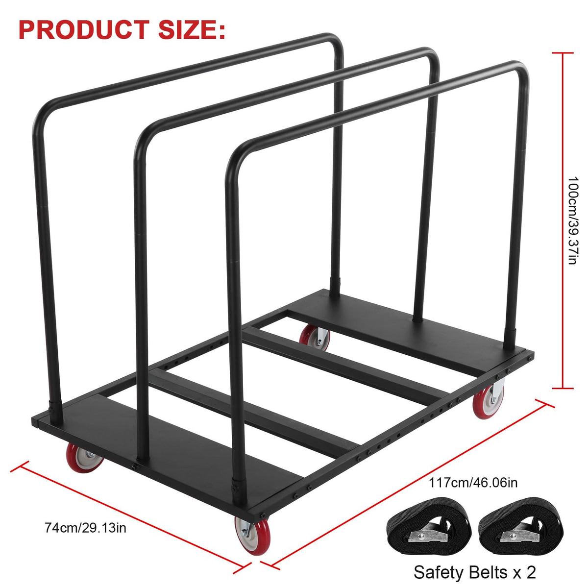 1800 LBS Table Cart Folding, Heavy Duty Chair Cart with PU Swivel Wheels, Black Drywall Dolly Carts for Party, Factory, Wood, Drywall, Warehouse