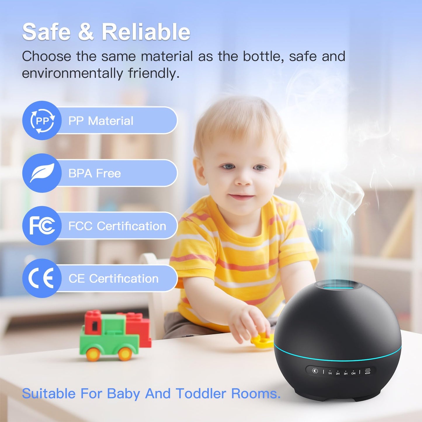 THIMONES 2 Pack Essential Oil Diffuser for Home - 200ml Ultrasonic Aromatherapy Diffuser with 4 Timers & 7 Colors Night Lights, 20dB Quiet Working for 10 Hours (Black+Black)