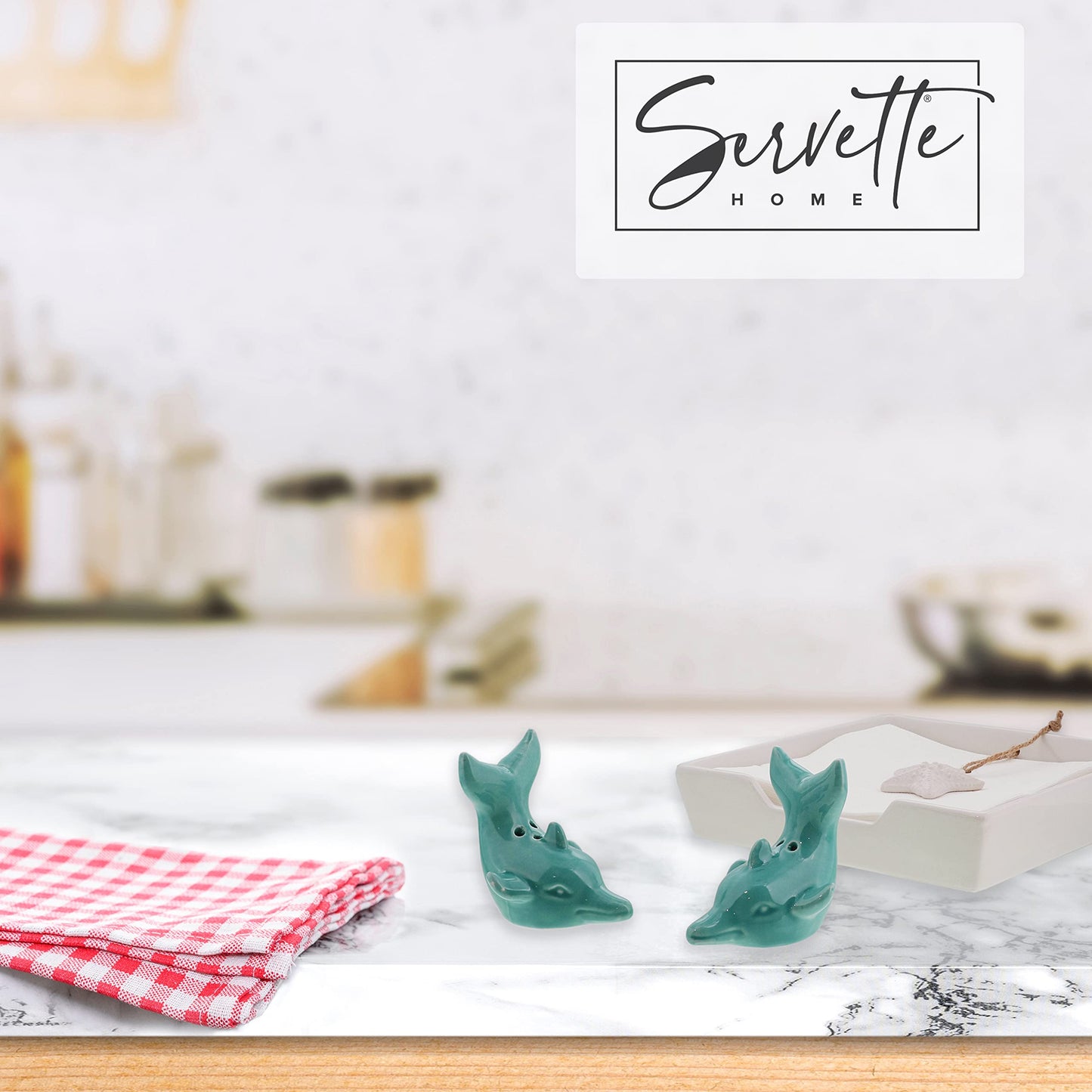 Ceramic Salt & Pepper Shakers Novelty Kitchen Décor - Green Dolphin