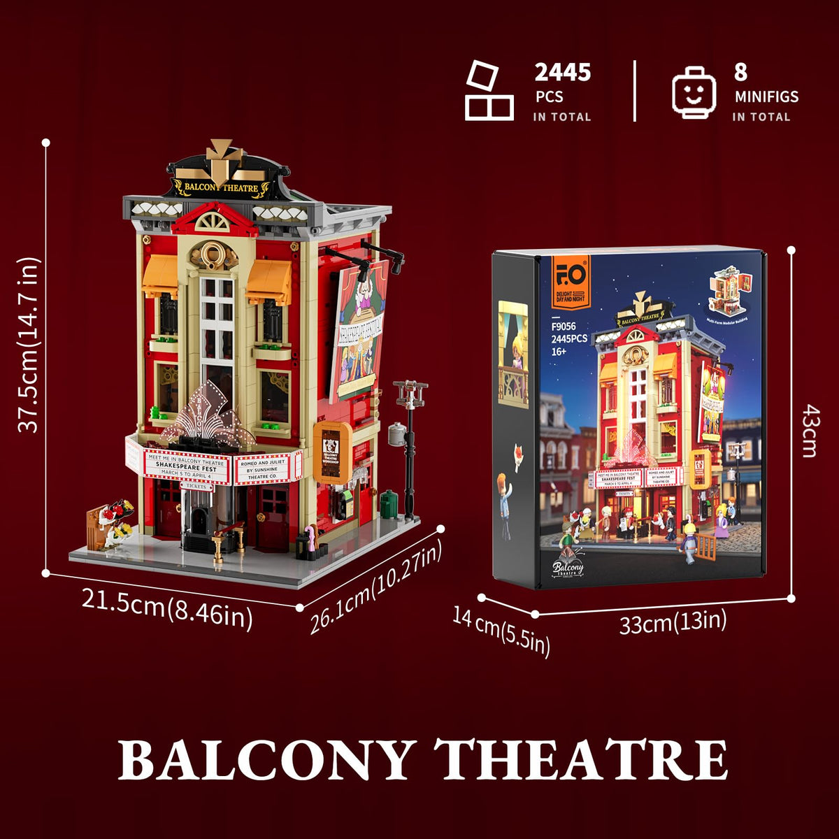 FUNWHOLE Balcony-Theatre Lighting Building-Bricks Set - City Town Creator House with LED Light Multi-Form Modular Collectible Display Kit 2445 Pcs for Adults and Movie Lovers