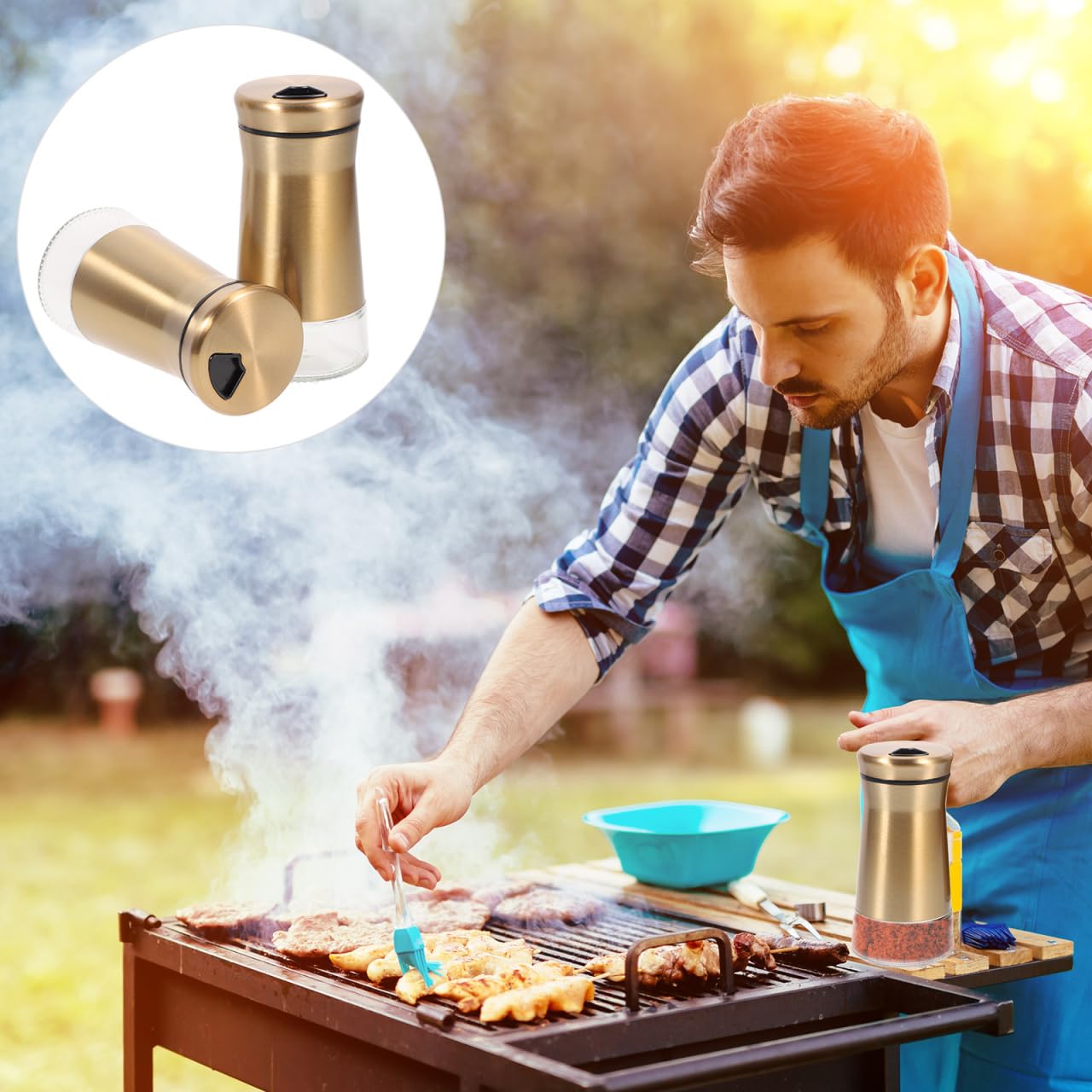 HOLIDYOYO Stainless Steel Seasoning Bottle Set 2Pcs 4.52In Glass Spice Shakers Salt and Pepper Jars for Home Kitchen Table Condiment Holder