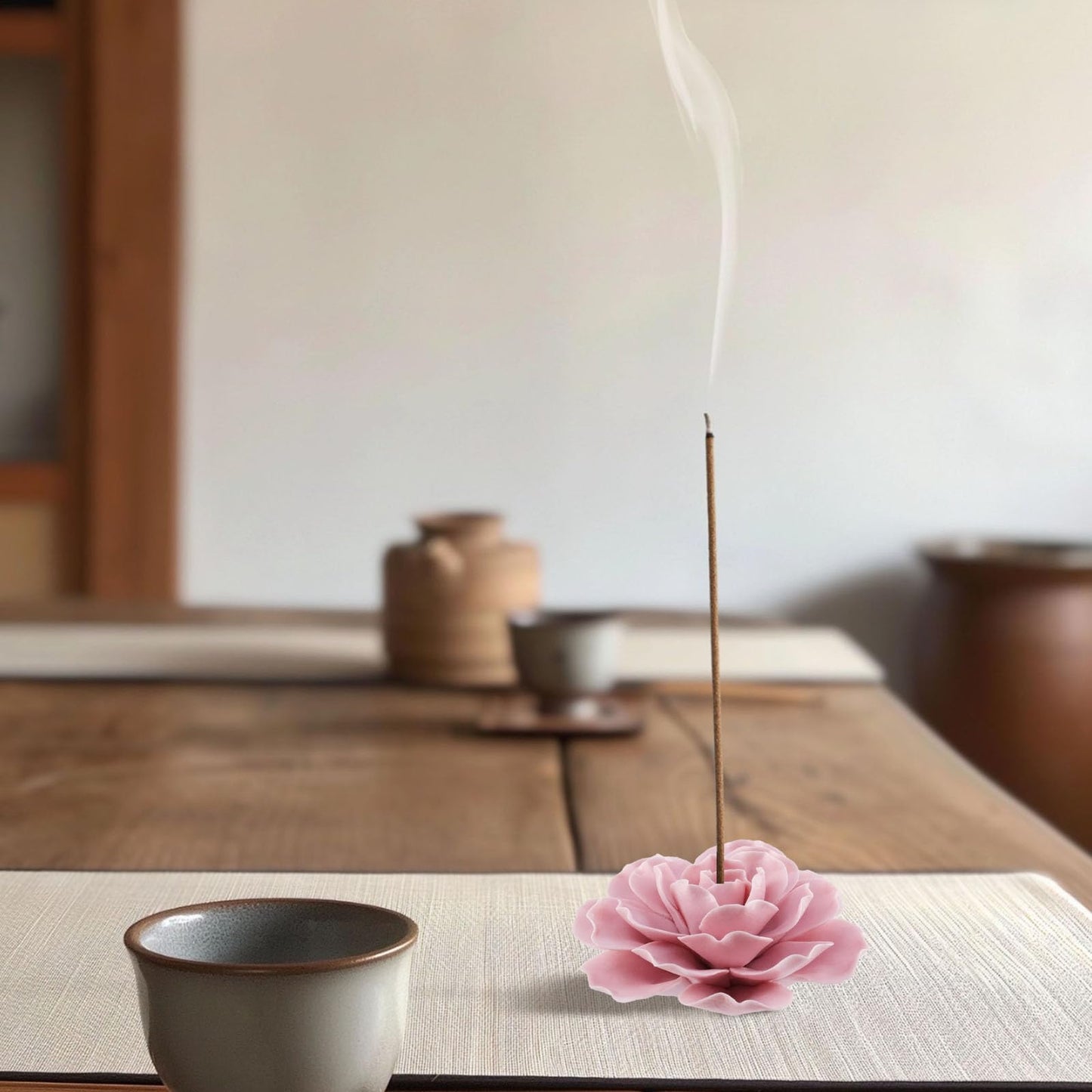Bitray Pink Incense Holder 3.35" Dia Burner Holder Ceramic Flower Incense Sticks Holder for Yoga Studio