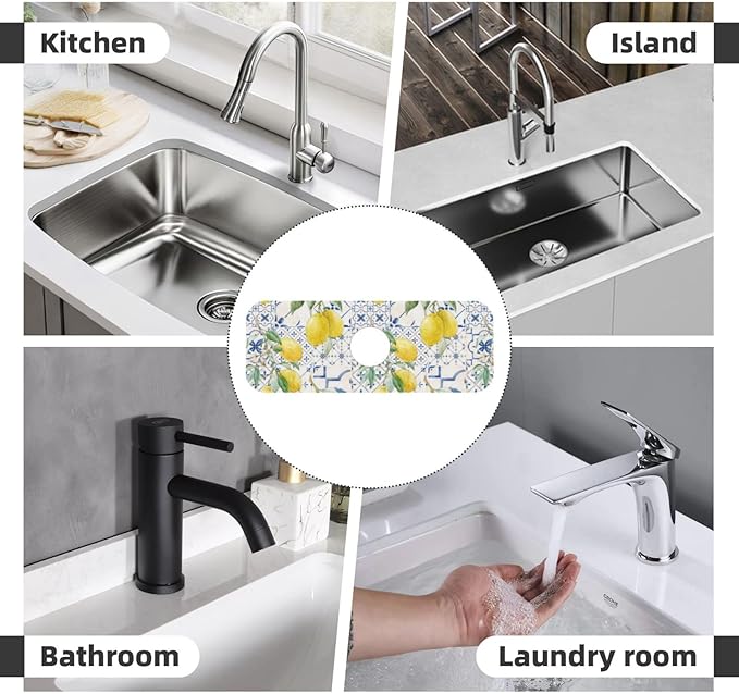 Lemon Mexican Blue Tilt Kitchen Sink Splash Guard Faucet Mat 1 Pcs, Absorbent