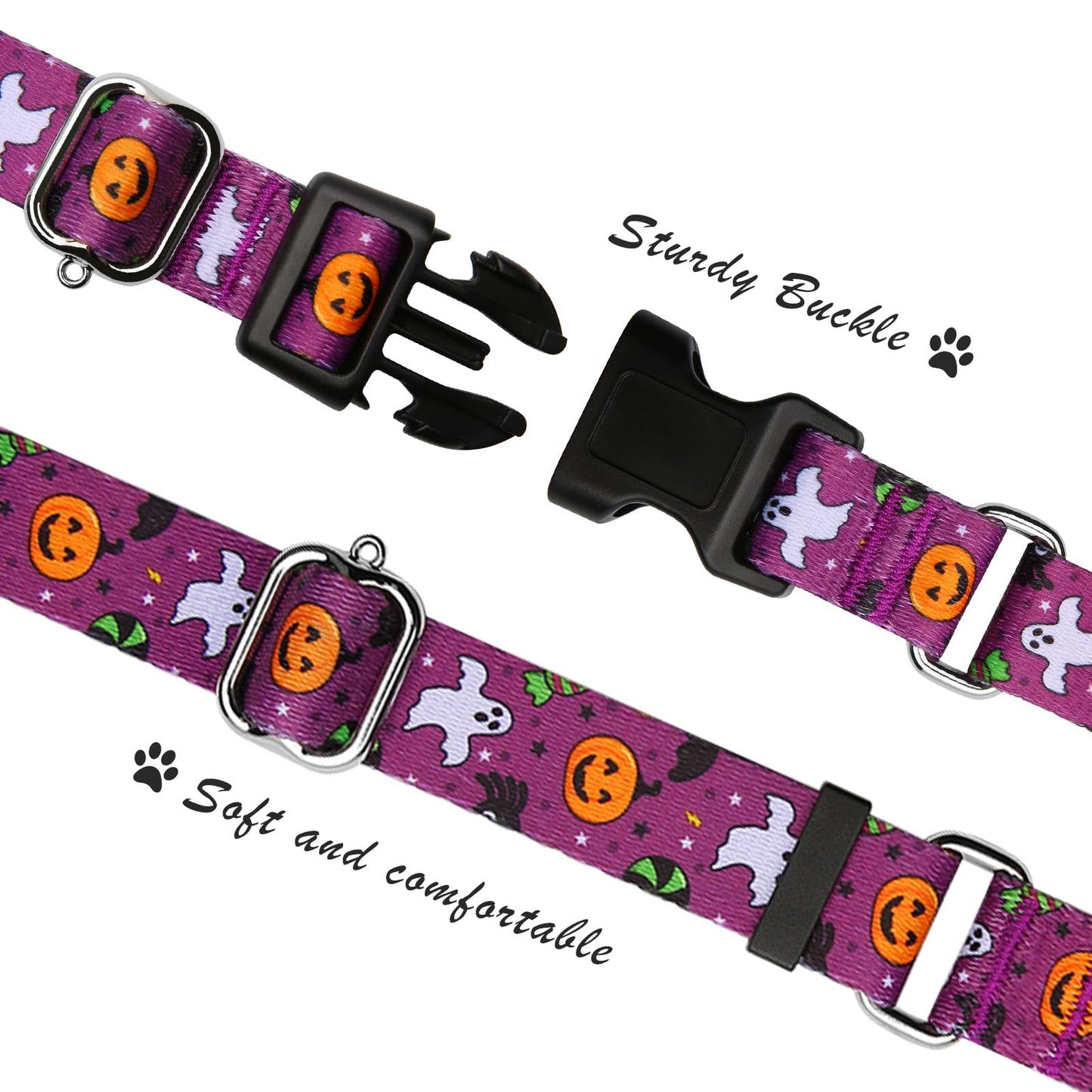 Hikiko Martingale Collar for Dogs with Buckle for Small Medium Large Dogs Soft Nylon Halloween Dog Collars Walking Training(Purple Little Devil,Large)