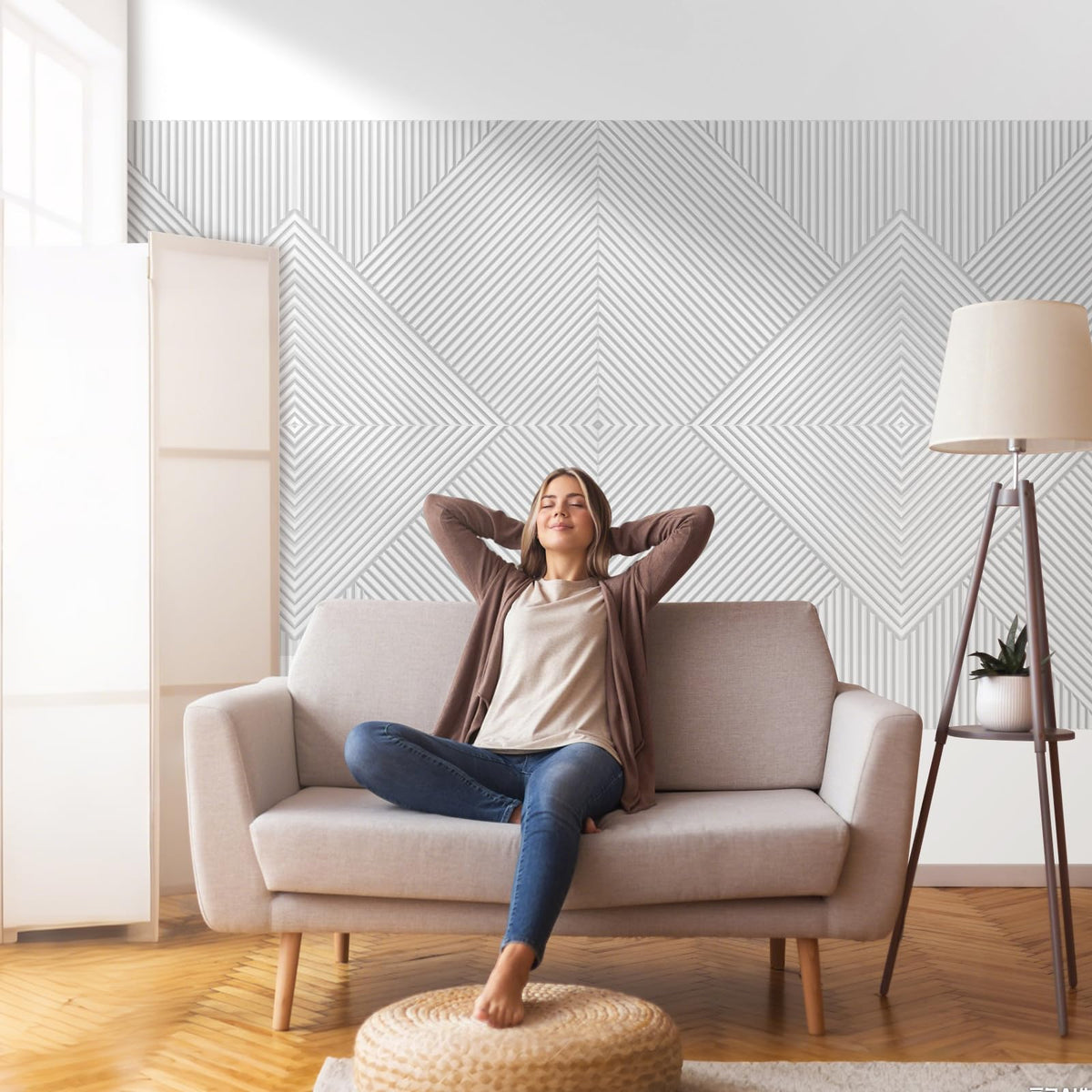 Laapee Self-Adhesive Acoustic Panels 6-Pack, Covers 24 Sq Ft - 23.6"x23.6" Sound Proof Wall Panels, White Wood Grain Decor, 25dB Noise Reduction, No Tools DIY for Home Office & Bedroom