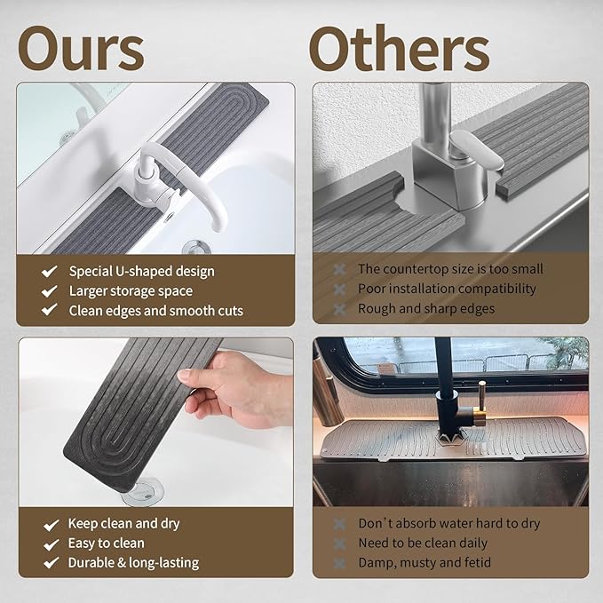 Faucet Mat for Kitchen Sink, Diatomite Stone Drying Sink Protectors, Bathroom