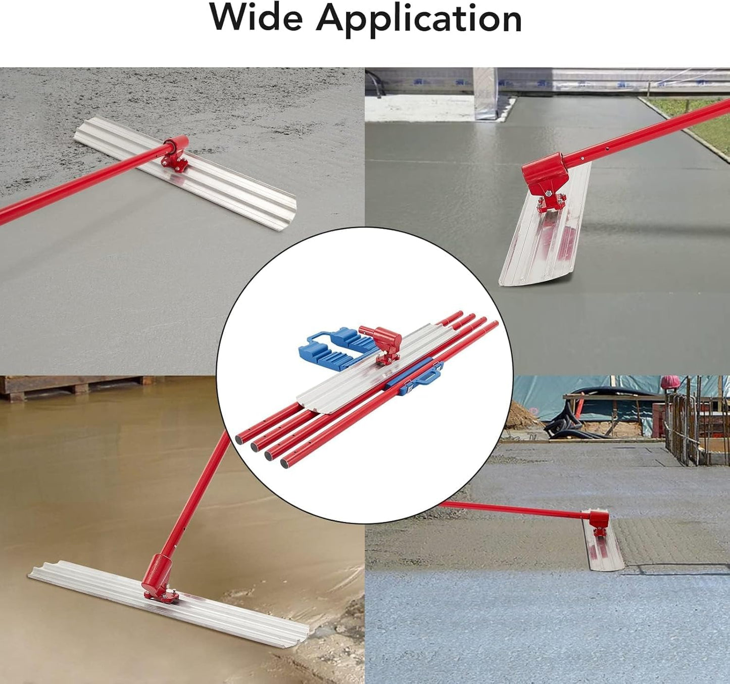36"x8" Bull Float Kit, Aluminum Magnesium Alloy Concrete Float with Adjustable Bracket, 4 Handles & Carrying Case, Round End Finishing Tool Cement Tool