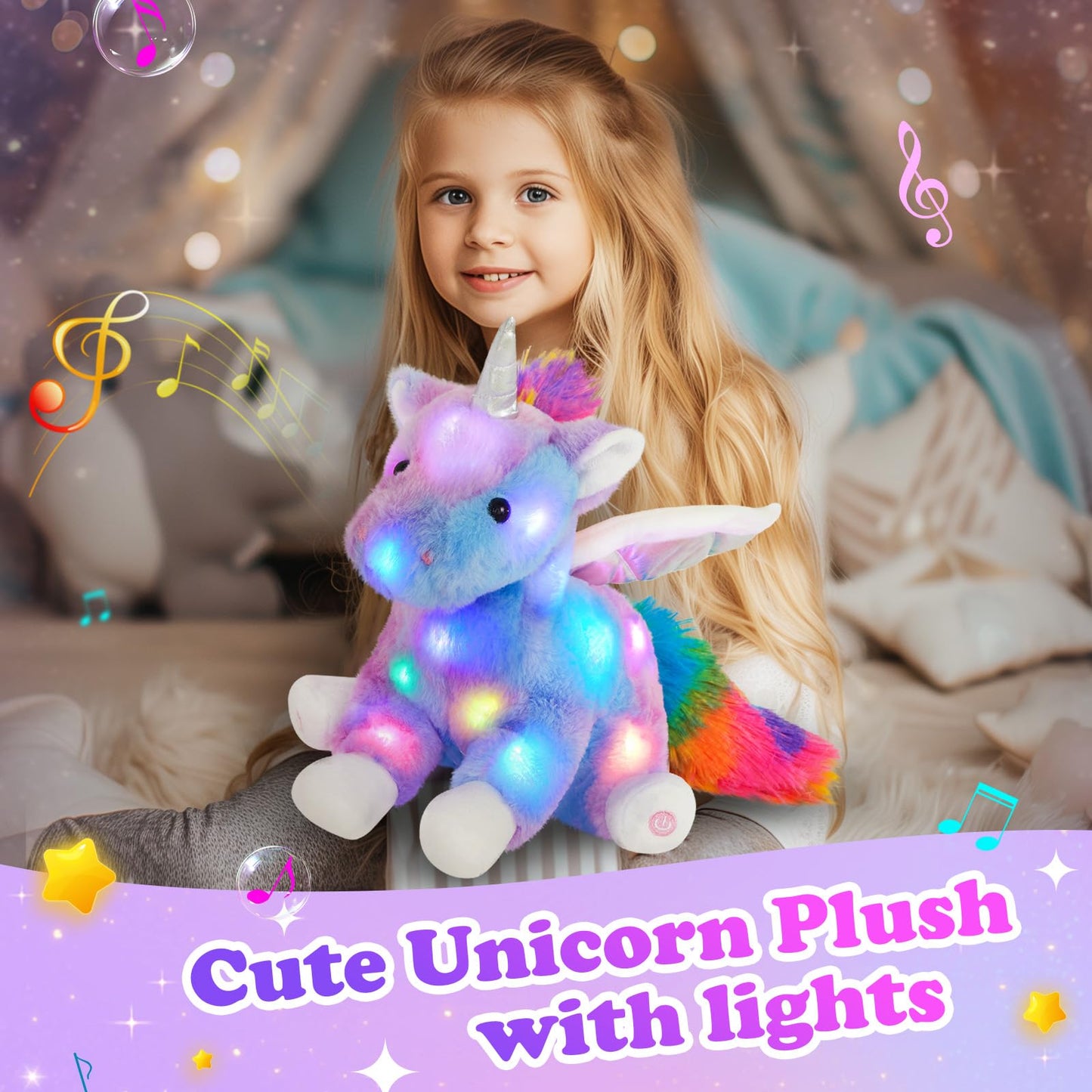 CozyWorld 16.5" Light up Musical Unicorn Stuffed Animal Glowing Singing Rainbow Unicorn Soft Plush Toys Birthday Christmas Children's Day Gifts for Toddlers Boys Girls Kids Decor
