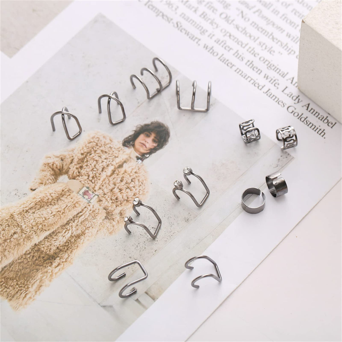 coadipress Ear Cuffs Earrings Set for Women Non-Piercing Stainless Steel Dainty Helix Cartilage Ear Clip On Wrap Earring Set Fake Nose Ring Non-Piercing Adjustable (Black)