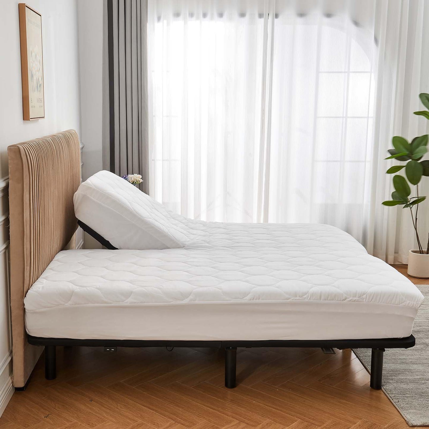 Kingnex Quilted Split Top King Mattress Topper Pad for Adjustable Bed Breathable Fitted Fluffy Pillow Top Mattress Pad Split Top King