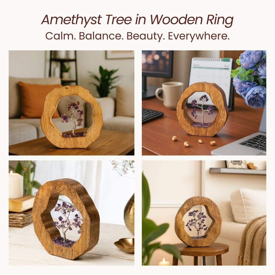 RITUALISTIC Amethyst Crystal Tree of Life in Wooden Ring - Spiritual Gift for Energy Flow & Chakra Healing, Gemstone Bonsai Tree, Home Decor, Wealth & Luck|Perfect for Gift with Valentine's Day Gifts