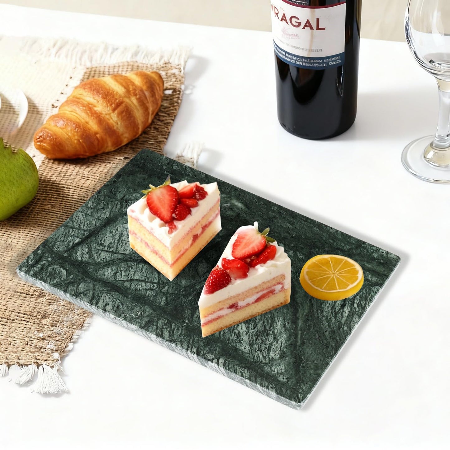 PracFit Marble Cutting Board for Kitchen- 12 * 8 Inch Handcrafted Marble Slab for Cheese, Charcuterie &Pastry & Deli – Non-Slip Feet,Rectangular Serving & Chopping Slab for Countertop(Green)