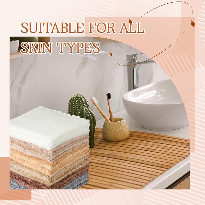 Syhood 12 Pieces Face Wash Cloth 12 x 12 in Makeup Remover Cloths Towel Coral