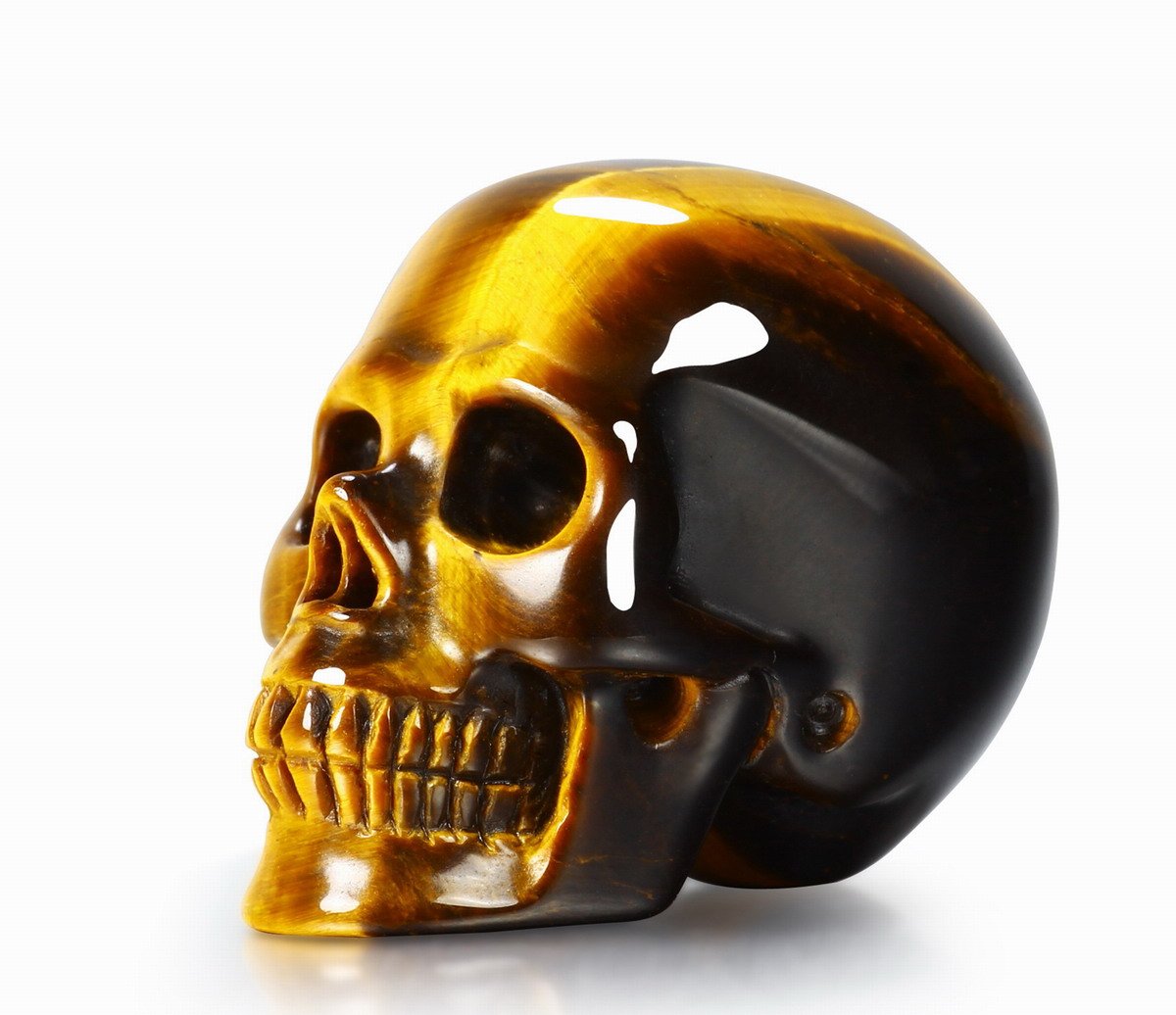 Skullis 2.0" Gold Tiger Eye Crystal Skull, Hand Carved Gemstone Fine Art Sculpture, Reiki Healing Stone Statue.780A
