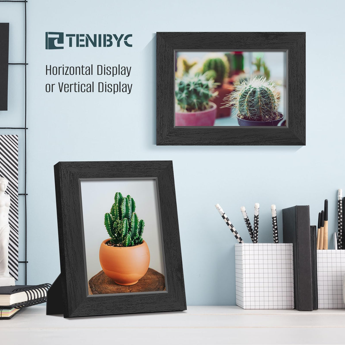 TENIBYC 5x7 Picture Frames Set - 3 Pack - Black Solid Wood Poster Frame - Tempered Glass - Exclusive Woodgrain - Rooms, Offices, Gallery, Studio, and Hallway, Wall Display Decor