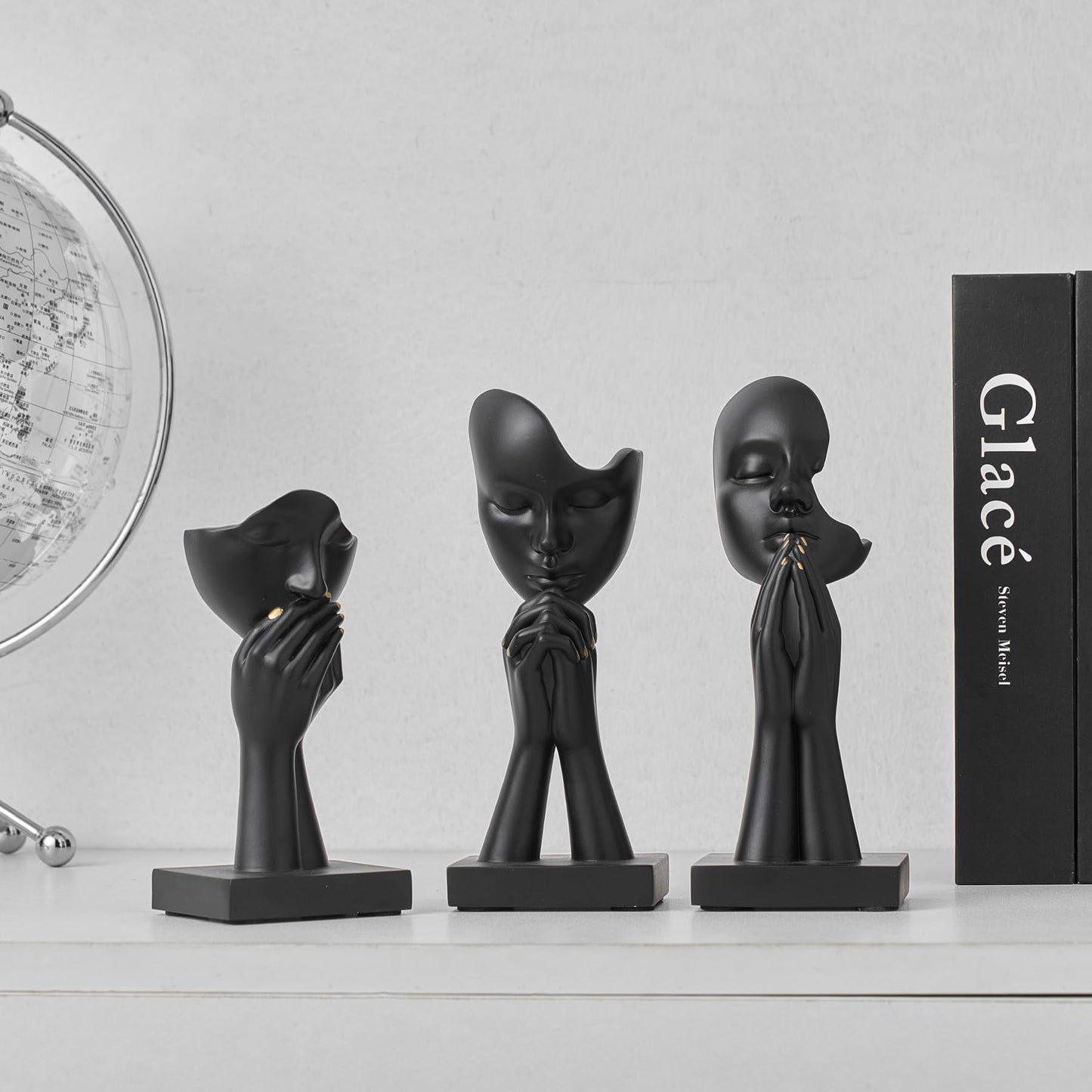 3 Pcs Black Decor Prayer Statues, Modern Prayer of Peace Figurines Shelf Decor Accents, Abstract Art Sculpture Home Decorations for Living Room Bedroom Office Bookshelf Coffee Table, Gifts for Women