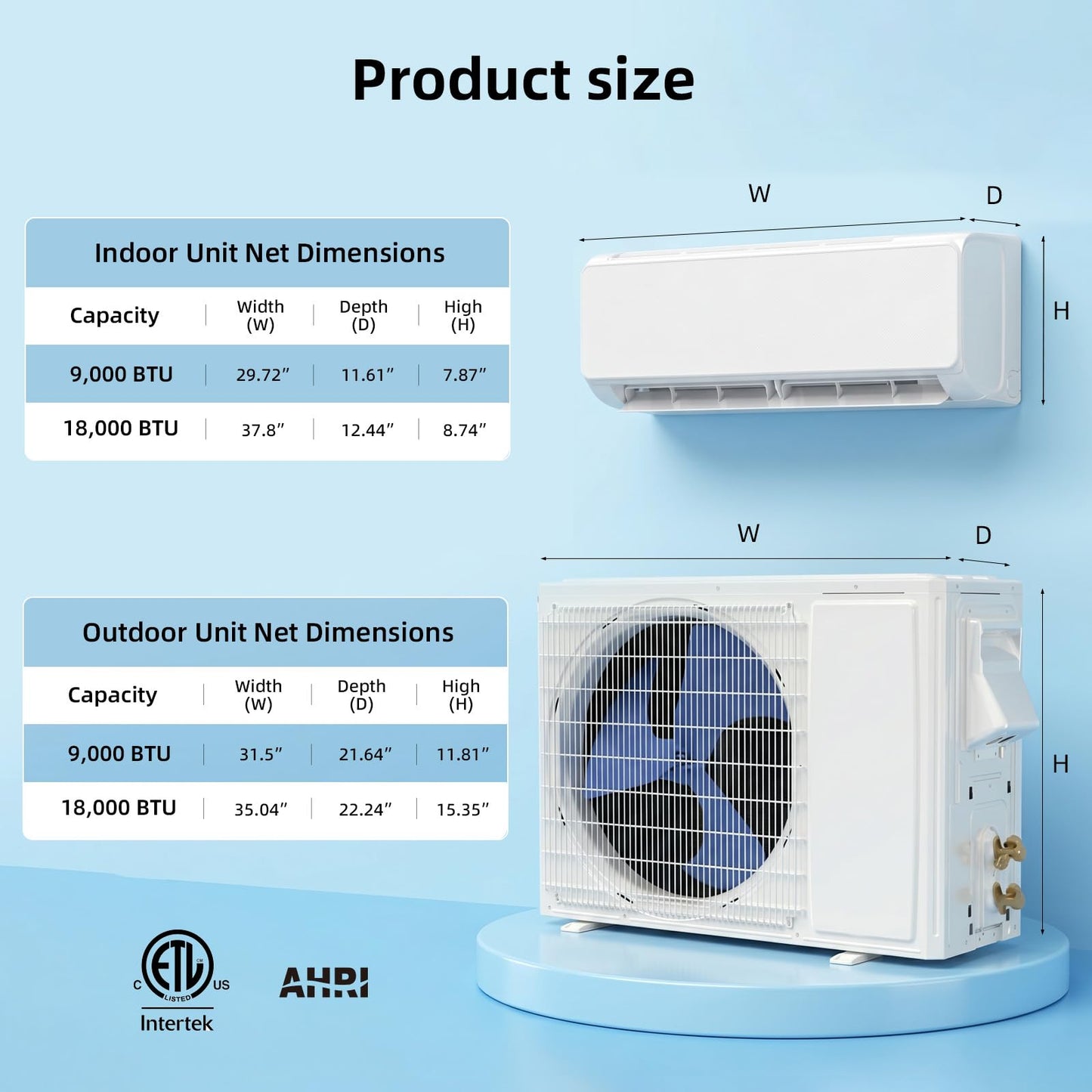 Antarctic Star 9000 BTU Mini Split AC/Heating System, 19 SEER2 Energy Efficient Mini Split Air Conditioner with Heat Pump, Low Noise, Wall Mount AC Unit, Cools Up to 450 Sq.Ft, 115V for Home Bedroom