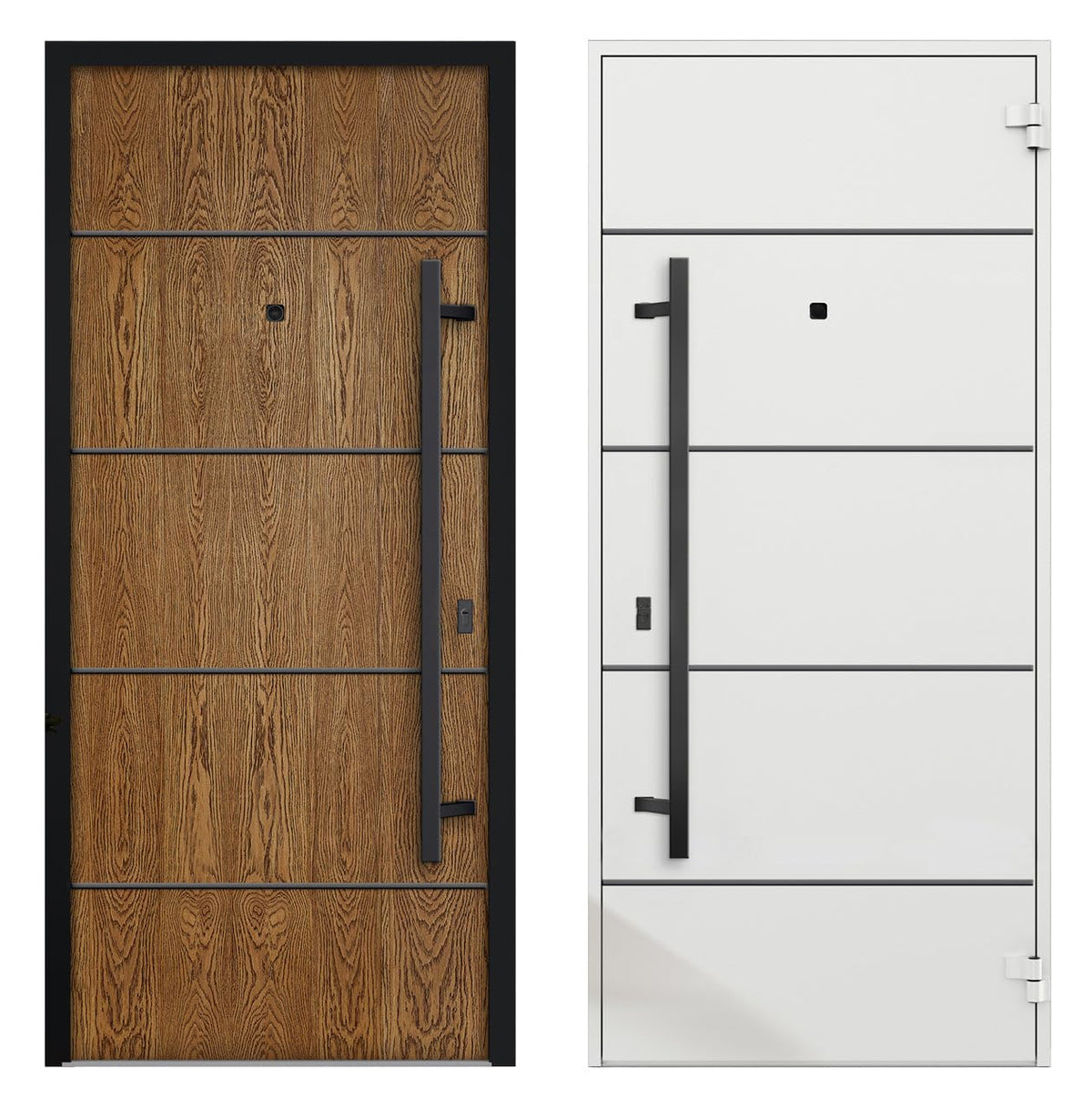 VDOMDOORS Front Exterior Prehung Steel Door/Deux 6683 Natural Oak / 2 Side and Top Exterior Window Sidelite/Entry Metal Modern Painted W12+36+12" x H80+16" Left Hand Inswing