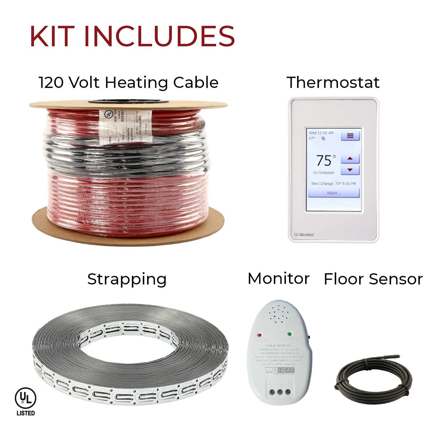 LuxHeat 30sqft Floor Heating Cable Kit - 120v Heated Floor Kit for Tile - Heated Flooring System Includes UDG4 Programmable Thermostat w/GFCI, Electric Heating Cable, Strapping, Sensor & Alarm