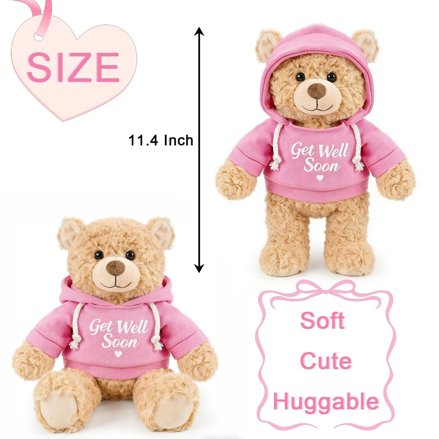 Hideekoog 2 Pcs Classic Teddy Bears Plush Dolls 8.7 Inch Stuffed Bear Animal Set Hoodie-Wearing Bear with Get Well Soon Valentine’s Cozy Bear for Girlfriend Girls Kids Baby Gift (Pink + Blue)