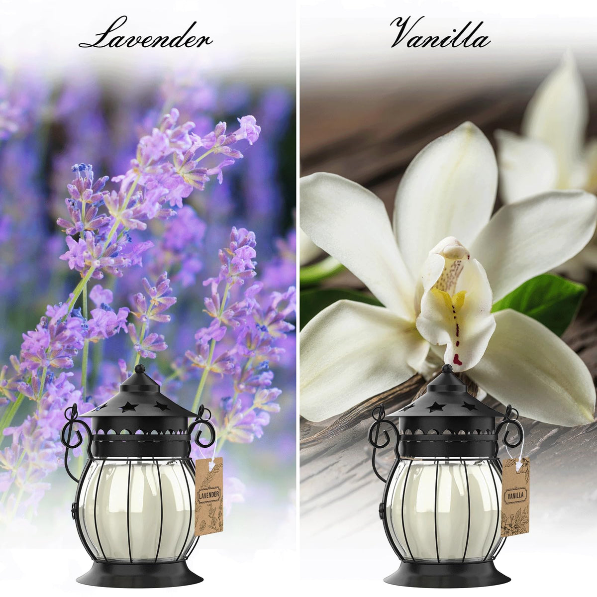 Scented Candles Gifts Set for Women, 2X 6 oz Aromatherapy Jar Candles for Home, Vanilla & Lavender Soy Wax Long Lasting Retro Lantern Candles Perfect for Stress Relief Mum Yoga Bath Spa Christmas