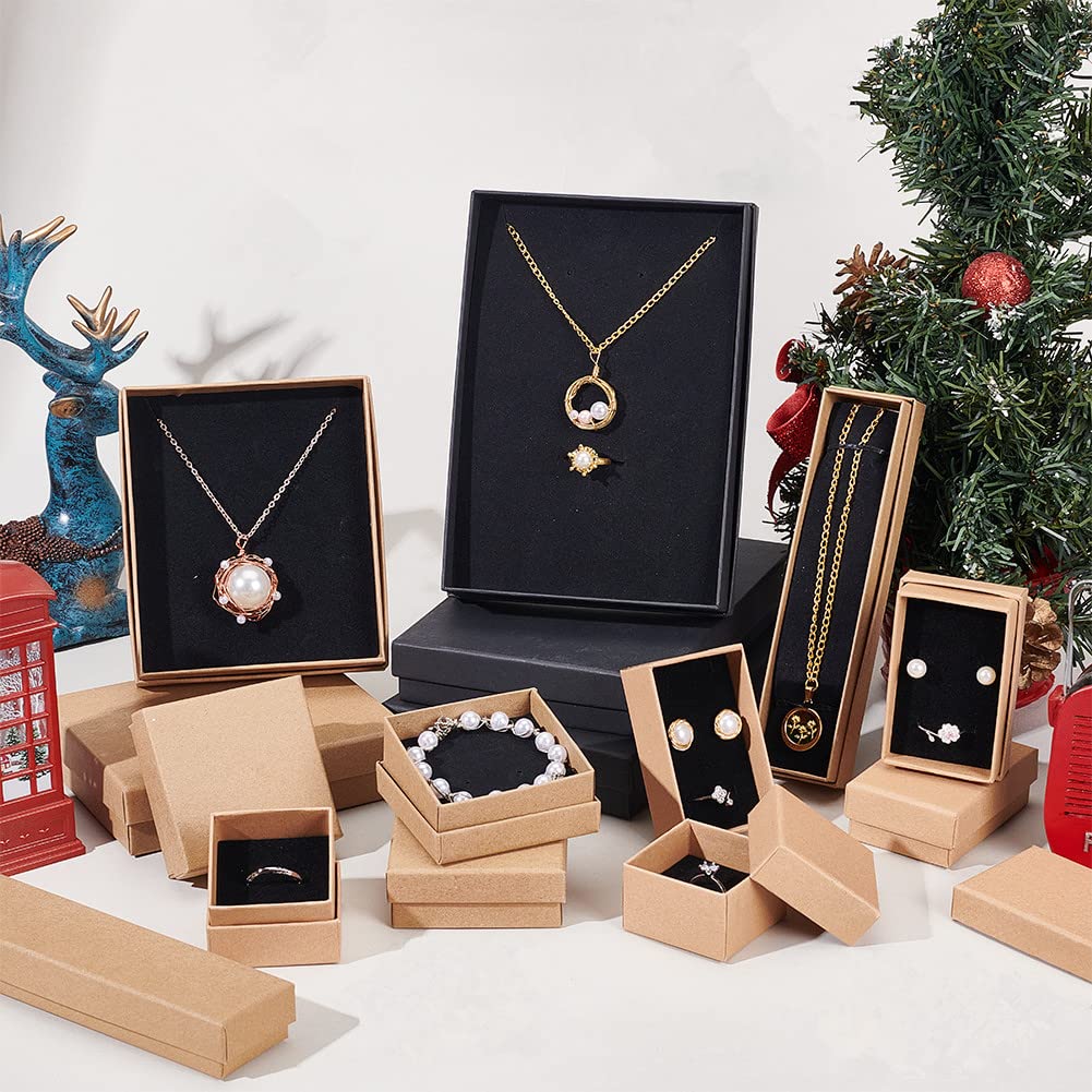BENECREAT 24 Pack Small Kraft Ring Earring Box 1.88x1.8x1.33 Inches Square Cardboard Jewelry Gift Boxes for Christmas Festival Wedding Propose Jewelry Packing
