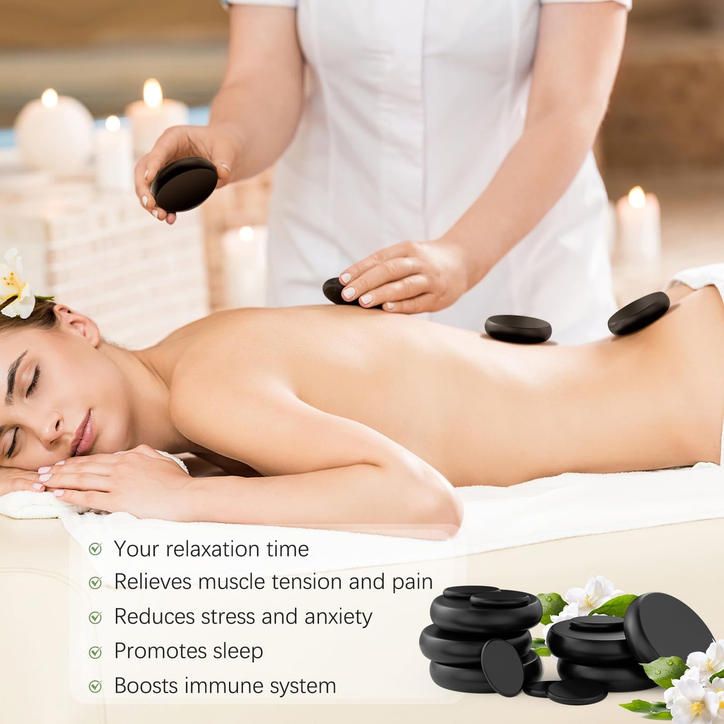 GLXPJU 12Pcs Hot Stones Massage Set with Temperature Adjustment,Hot Rocks Massage Stones Set with Warmer Kit, Basalt Hot Rocks Stone for Spa-Lymphatic Drainage, Relieve Tension and Muscle Pain