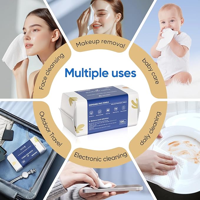 Disposable Face Towels, Biodegradable Ultra Soft Washcloths