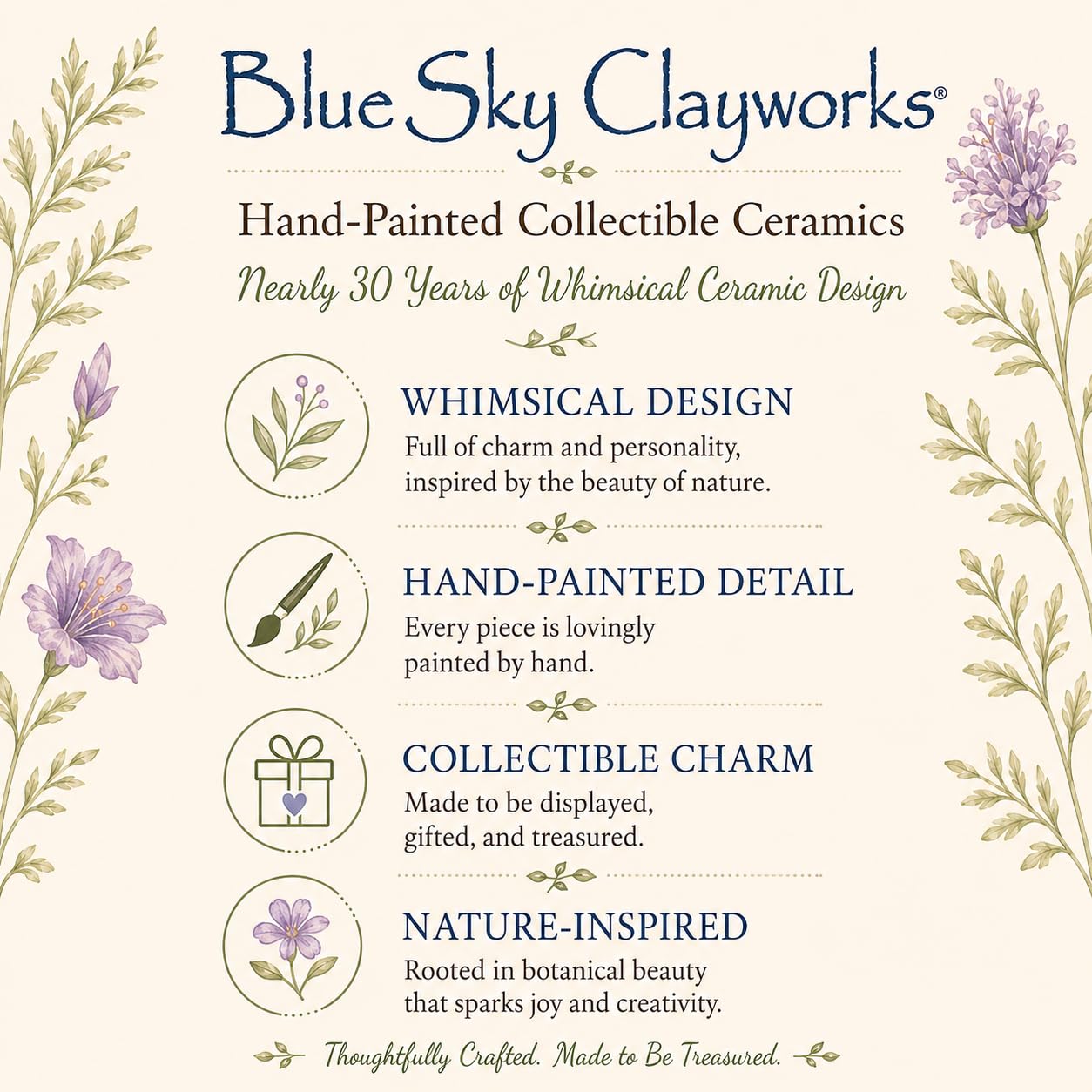 Blue Sky Clayworks Flourishing Mushroom Salt and Pepper Set with Delecate Violet Floral Accents