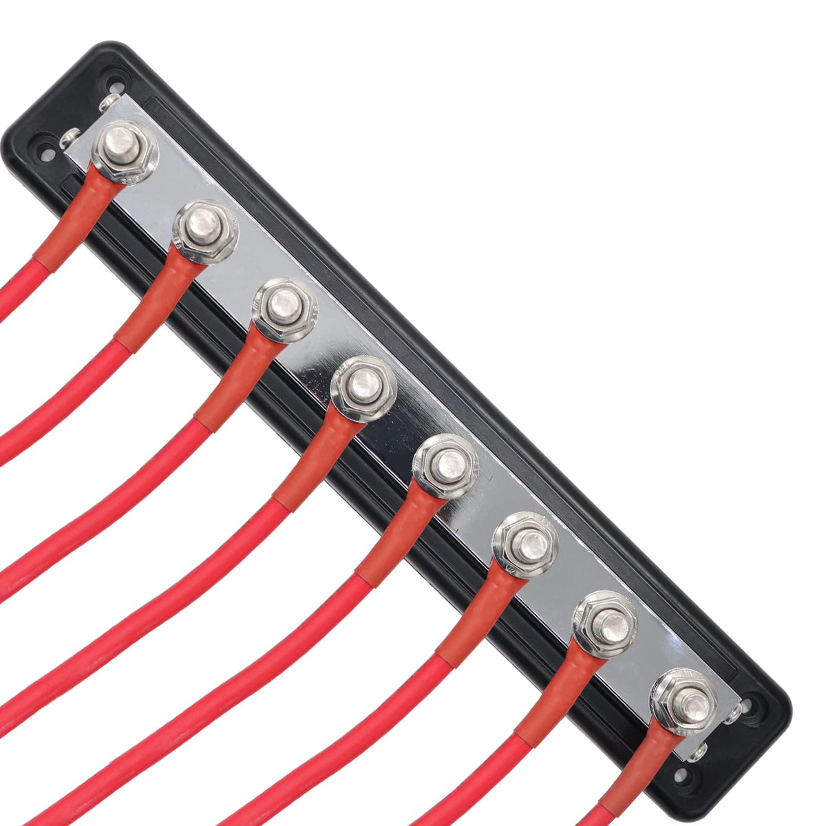 AMOMD 2 Pcs 600 A High Current Copper Bus Bar 300V AC / 48V DC 8 Way 3/8 inch (M10) Studs 8#8-32 Screws Electrical Terminal Ground Distribution Block Battery Buss Bars with Cover (Red & Black)
