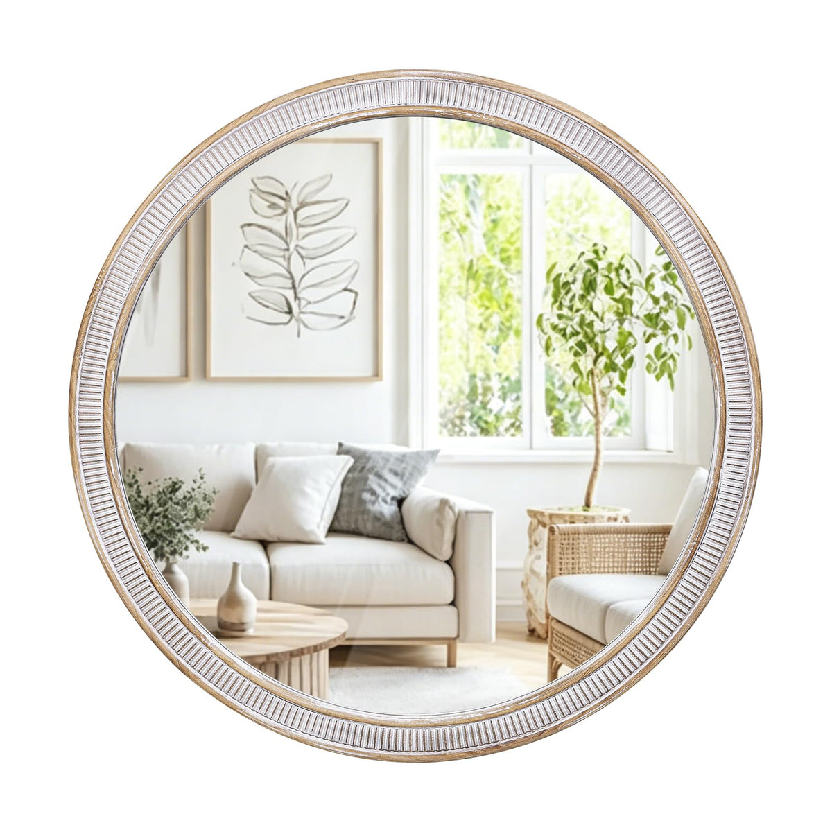 30 Inch Round Mirror, Rustic Farmhouse Circle Mirrors for Wall Decor
