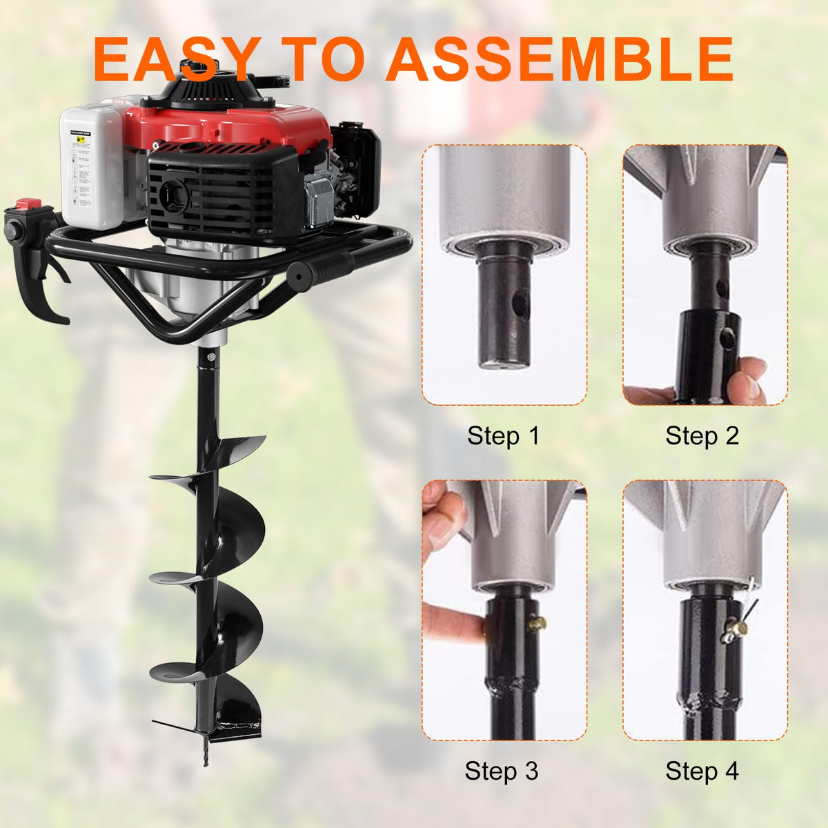 78CC 4-Stroke Auger Post Hole Digger, Single Person Gas Powered Earth Auger with 6" & 8" Drill Bits and Extension Rod, Heavy Duty Ground Drill for Fence Post, Tree Planting