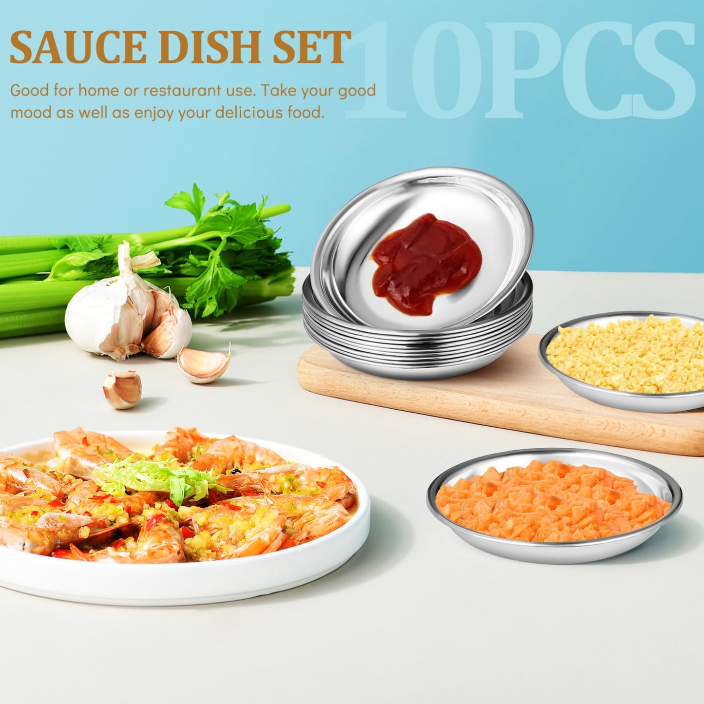 BESPORTBLE Stainless Steel Small Plates 10-Pack 4 Inch Round Sauce Dishes for Condiments Mustard Bowls Appetizer Plates for Home Restaurant Outdoor Camping and Bbq