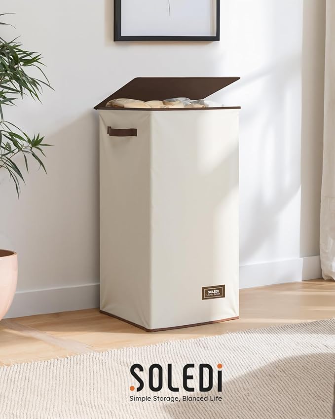 SOLEDI Clothes Hamper with Lid - 100L XL - Large Laundry Basket with Removable