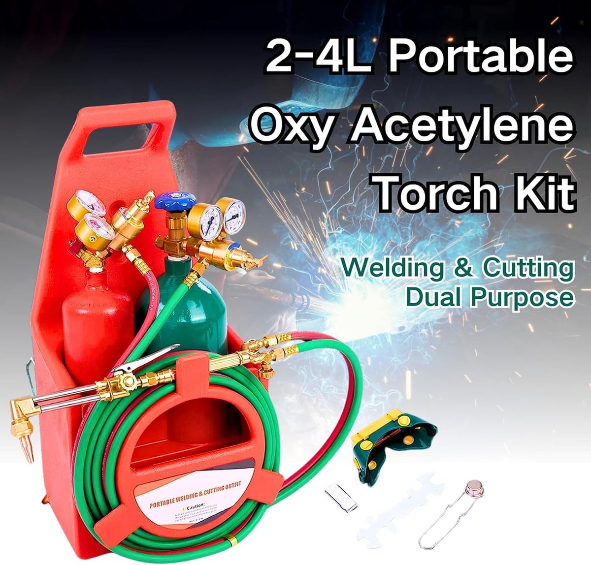 Portable Cutting Torch Kit with Tanks - Oxy Acetylene Welding & Cutting Torch Kit with Hand-Tugging Rod Goggles Long Pipe Brass Nozzle Welding Pressure Gauge CGA540 & CGA200 