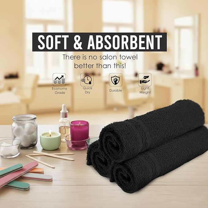 24 Pack Black Hand Towels 100% Cotton Spa Towels – 16x27 inches Highly