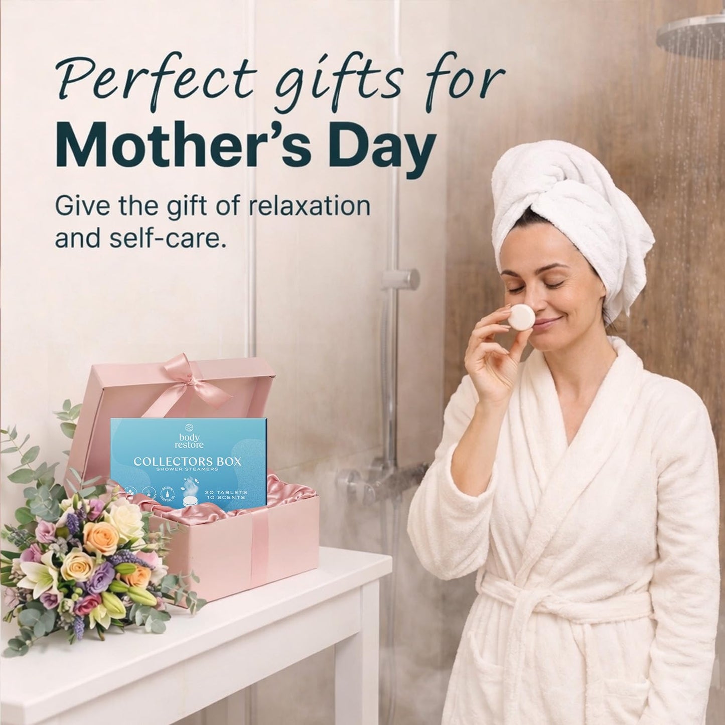 Body Restore Shower Steamers Aromatherapy 30 Pack – Mothers Day Gifts for Mom, Birthday Gifts for Women and Men, Relaxation Stress Relief Self Care – Collectors Box