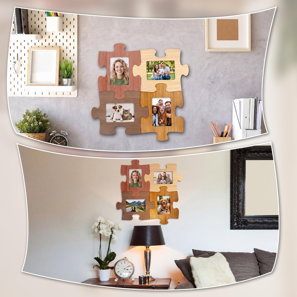 Lineshading 4 Pcs Puzzle Piece Picture Frame Set Hold 4 x 6 Photos My Missing Piece Wooden Frame Puzzle Shape Picture Ornament Home Decor for Thank You Gifts for Mentor Leader Coworkers Friend
