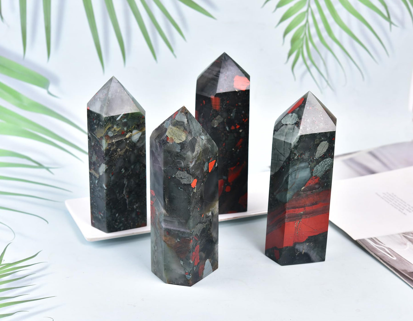 AMOYSTONE Healing Stone Tower Large African Bloodstone Healing Crystal Wand Hexagonal Point Obelisk Irregular 2-2.5 LBS, Spiritual Meditation, Reiki Chakra Gemstone Home Decor