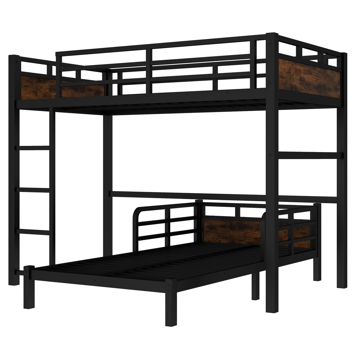 Twin XL Over Twin XL Bunk Bed with Headboard and Full Length Guardrail, Separable Bunk Bed, Heavy Duty Bunk Beds Can Turns Into Loft Bed and Platform Bed, Black