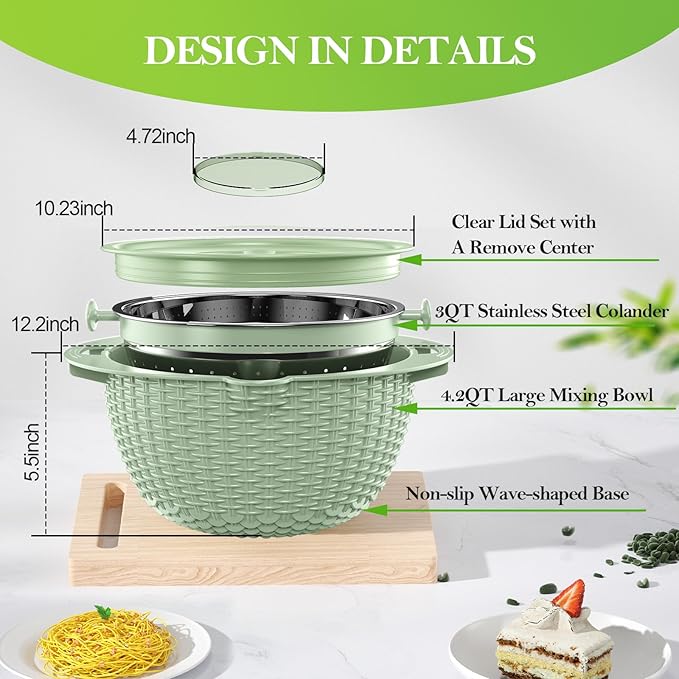 4 in 1 Colander with Bowl Set, Food Strainers and Colanders, Colander